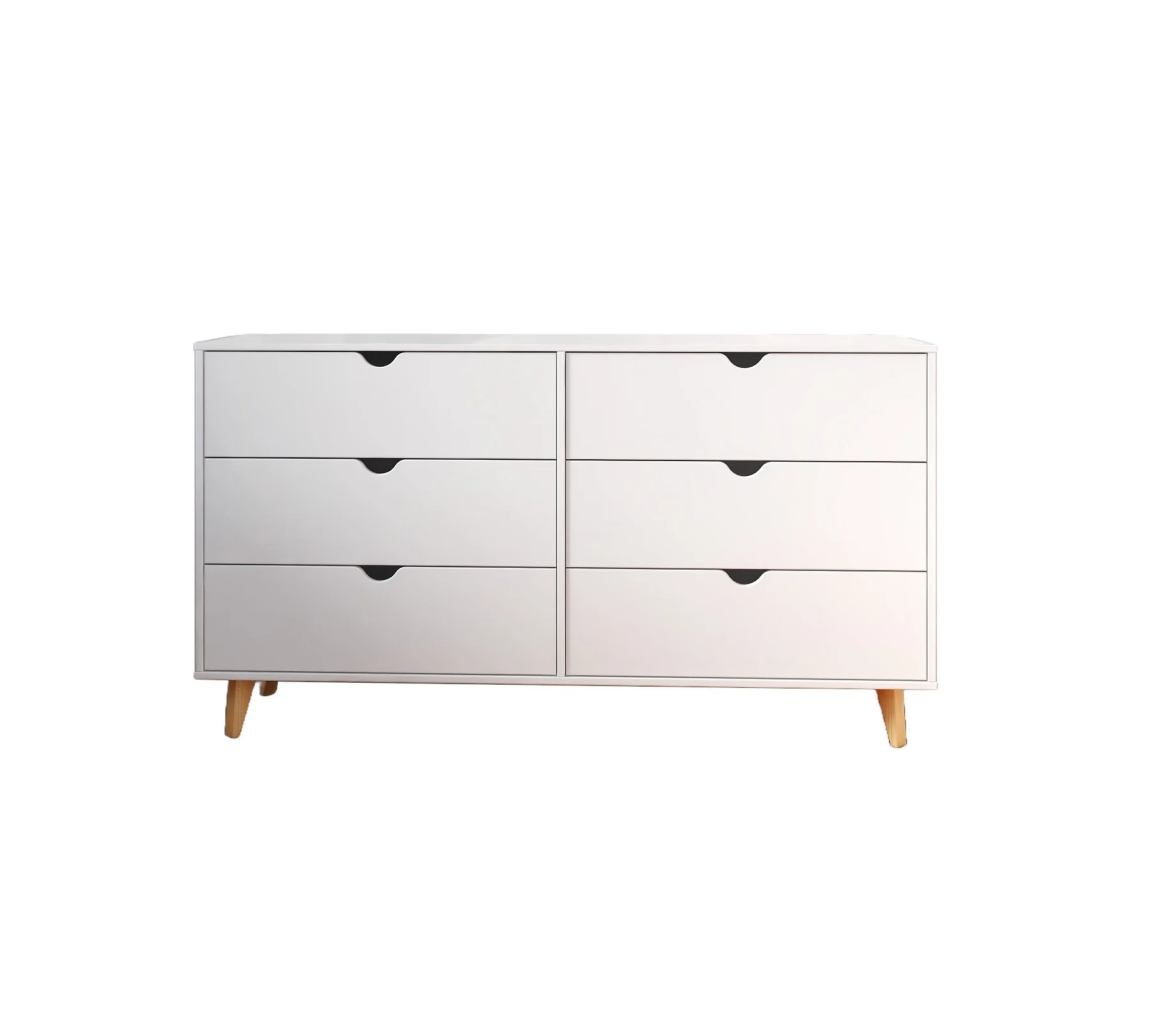 White Scoop Handle Six Drawer Double Dresser By Homeroots - Image 3