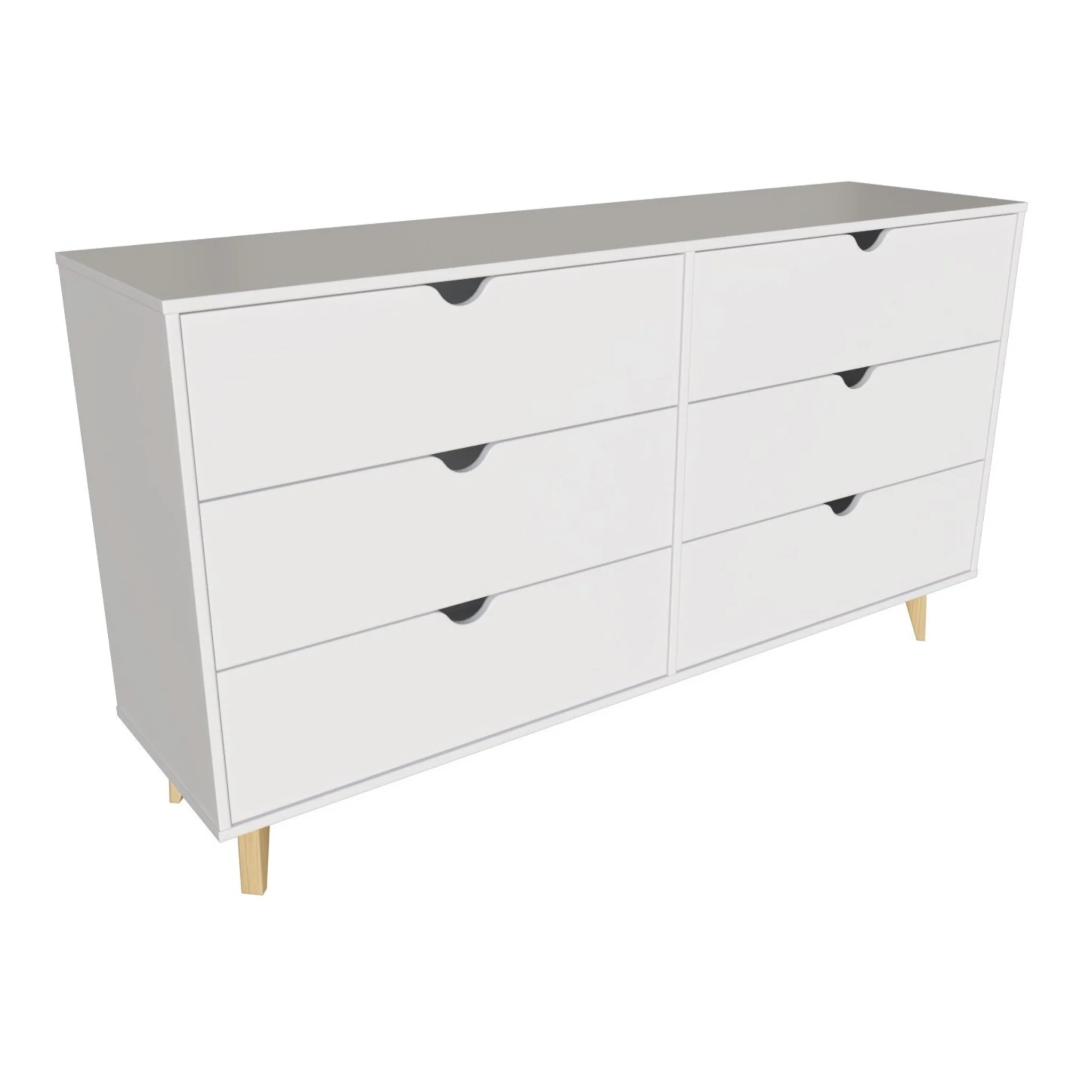 White Scoop Handle Six Drawer Double Dresser By Homeroots - Image 4