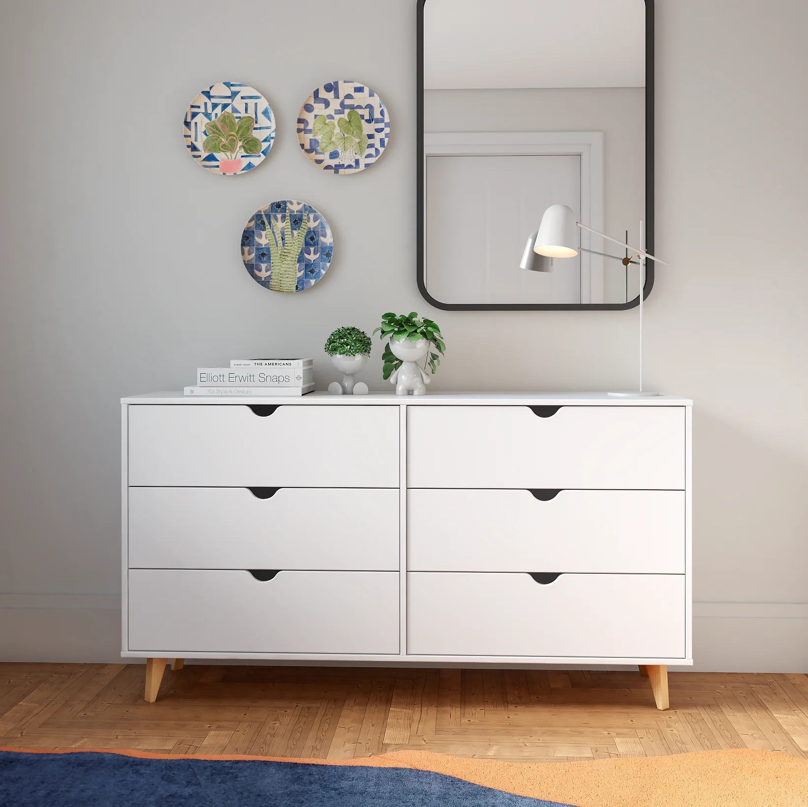 White Scoop Handle Six Drawer Double Dresser By Homeroots - Image 5