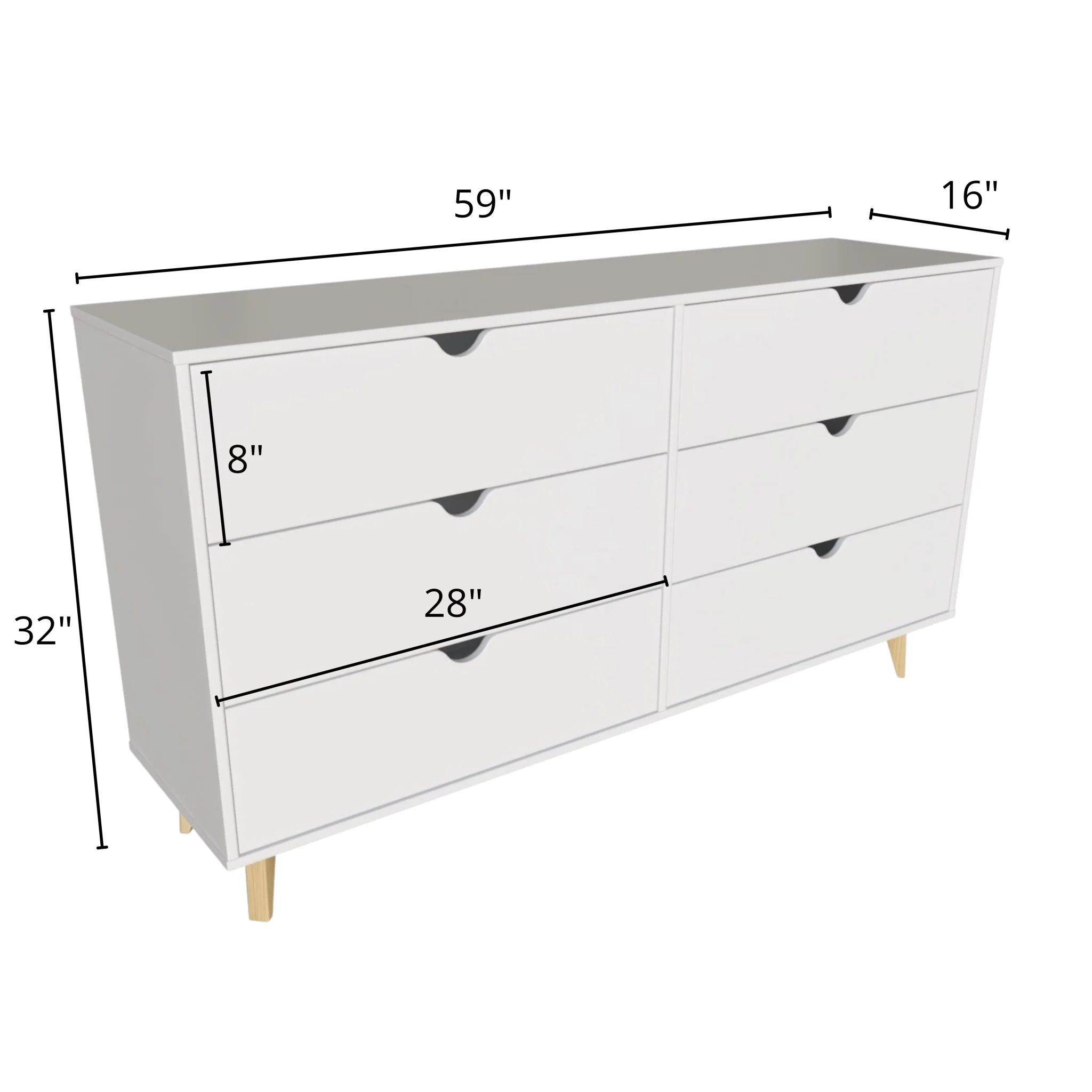 White Scoop Handle Six Drawer Double Dresser By Homeroots - Image 8