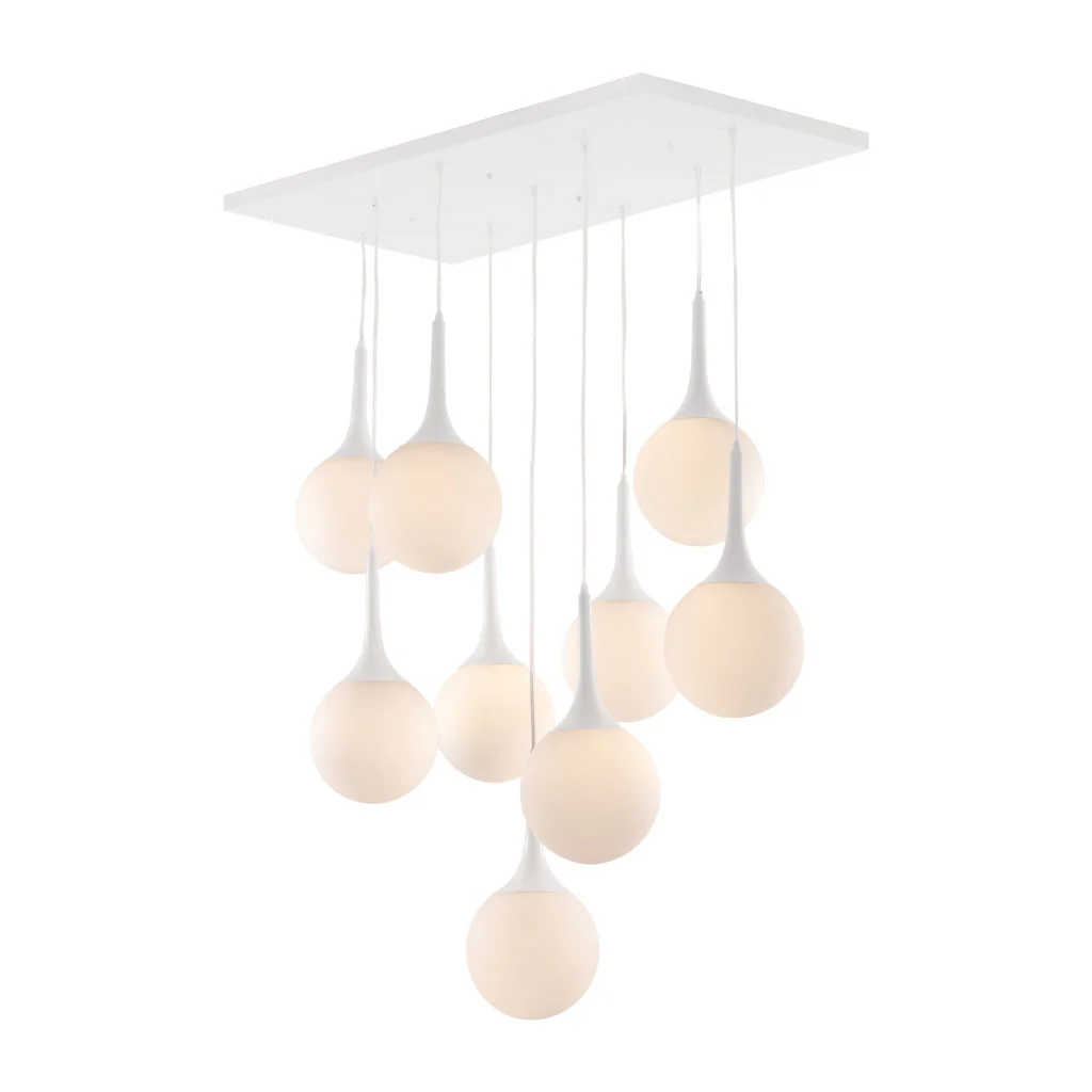 White Shaded Nine Light Metal Dimmable Ceiling Light By Homeroots - Image 3