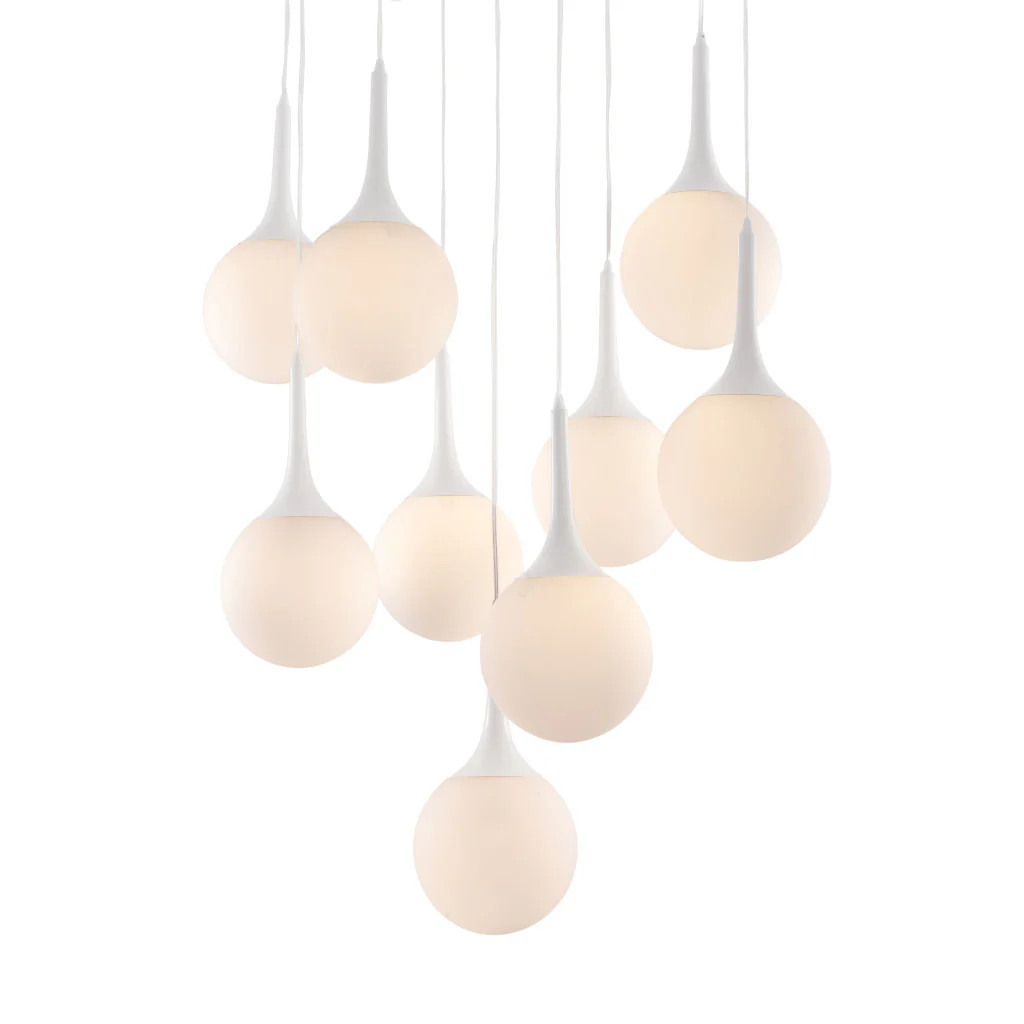 White Shaded Nine Light Metal Dimmable Ceiling Light By Homeroots - Image 4