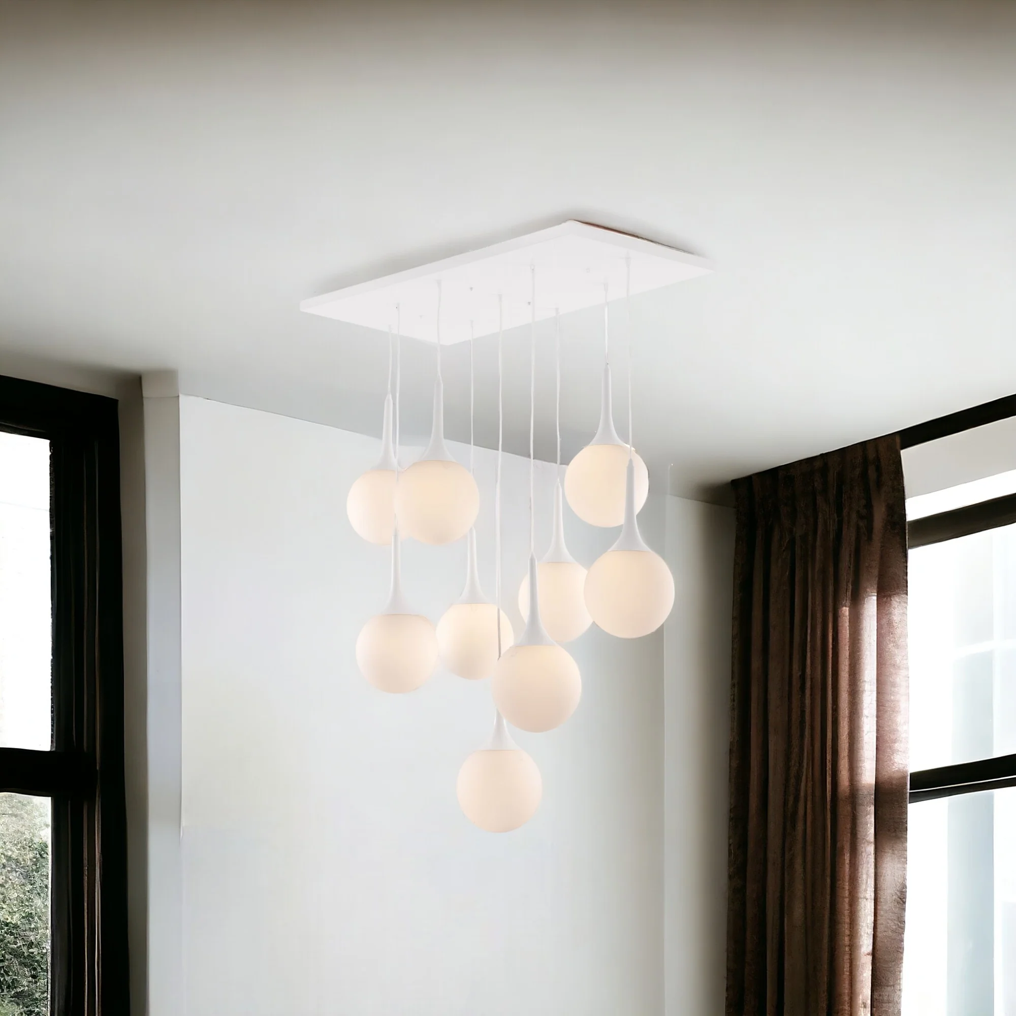 White Shaded Nine Light Metal Dimmable Ceiling Light By Homeroots - Image 6