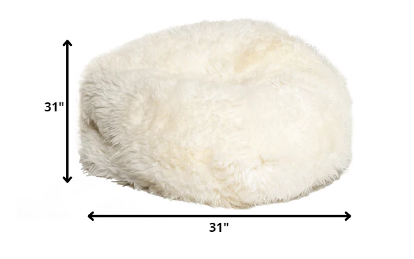 White Short-Hair Sheepskin Bean Bag By Homeroots - Image 2