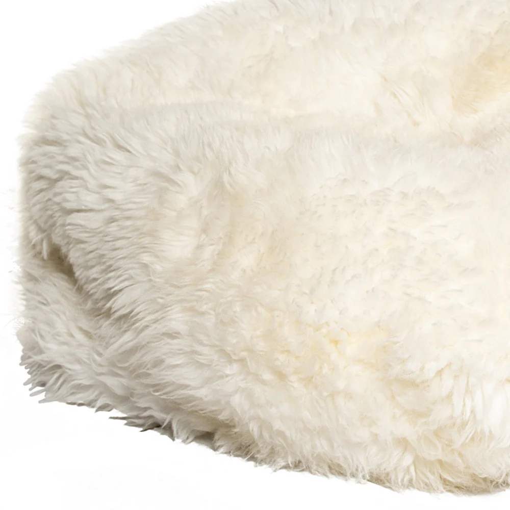 White Short-Hair Sheepskin Bean Bag By Homeroots - Image 4