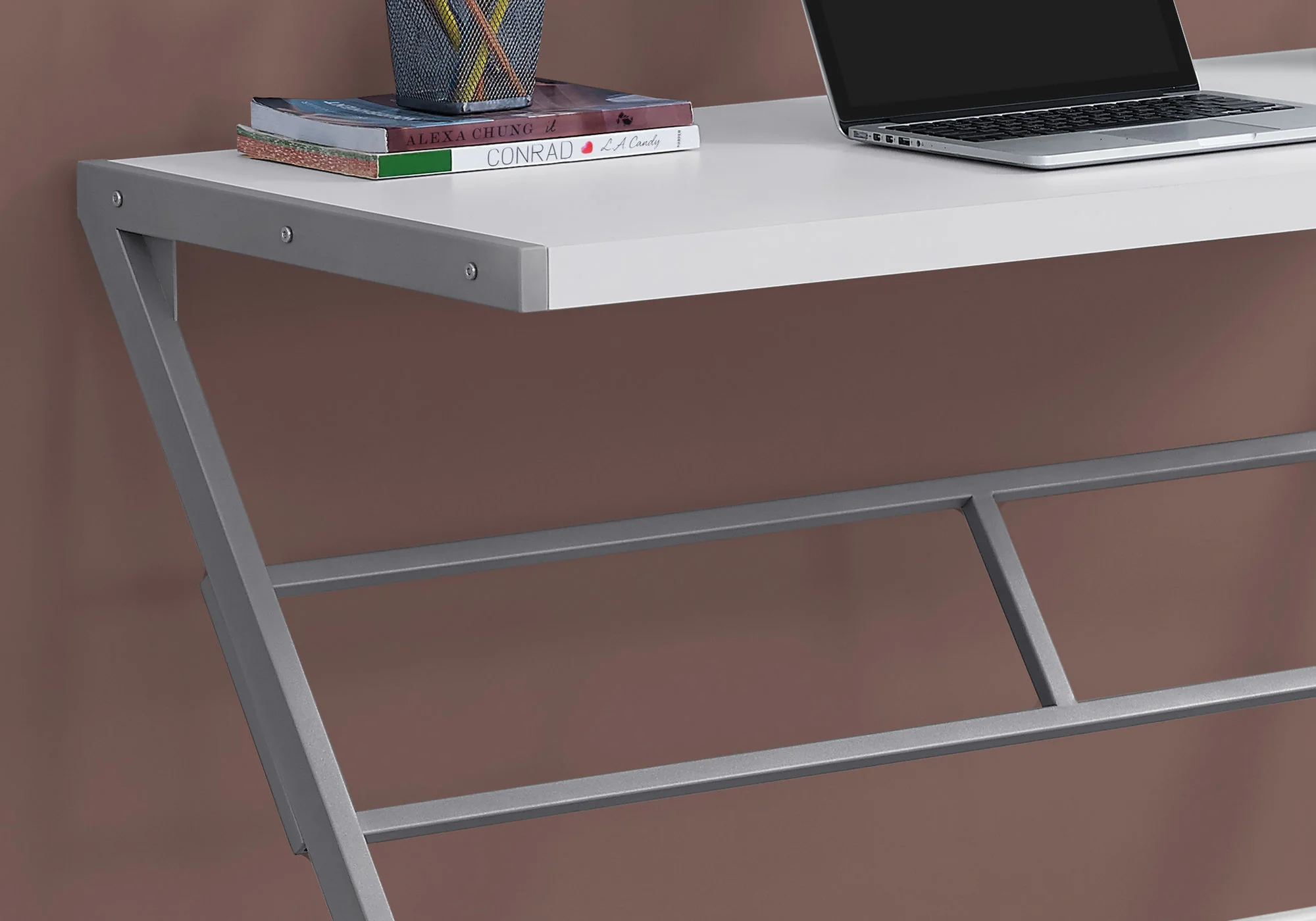 White Silver Mdf Metal Computer Desk By Homeroots - Image 2