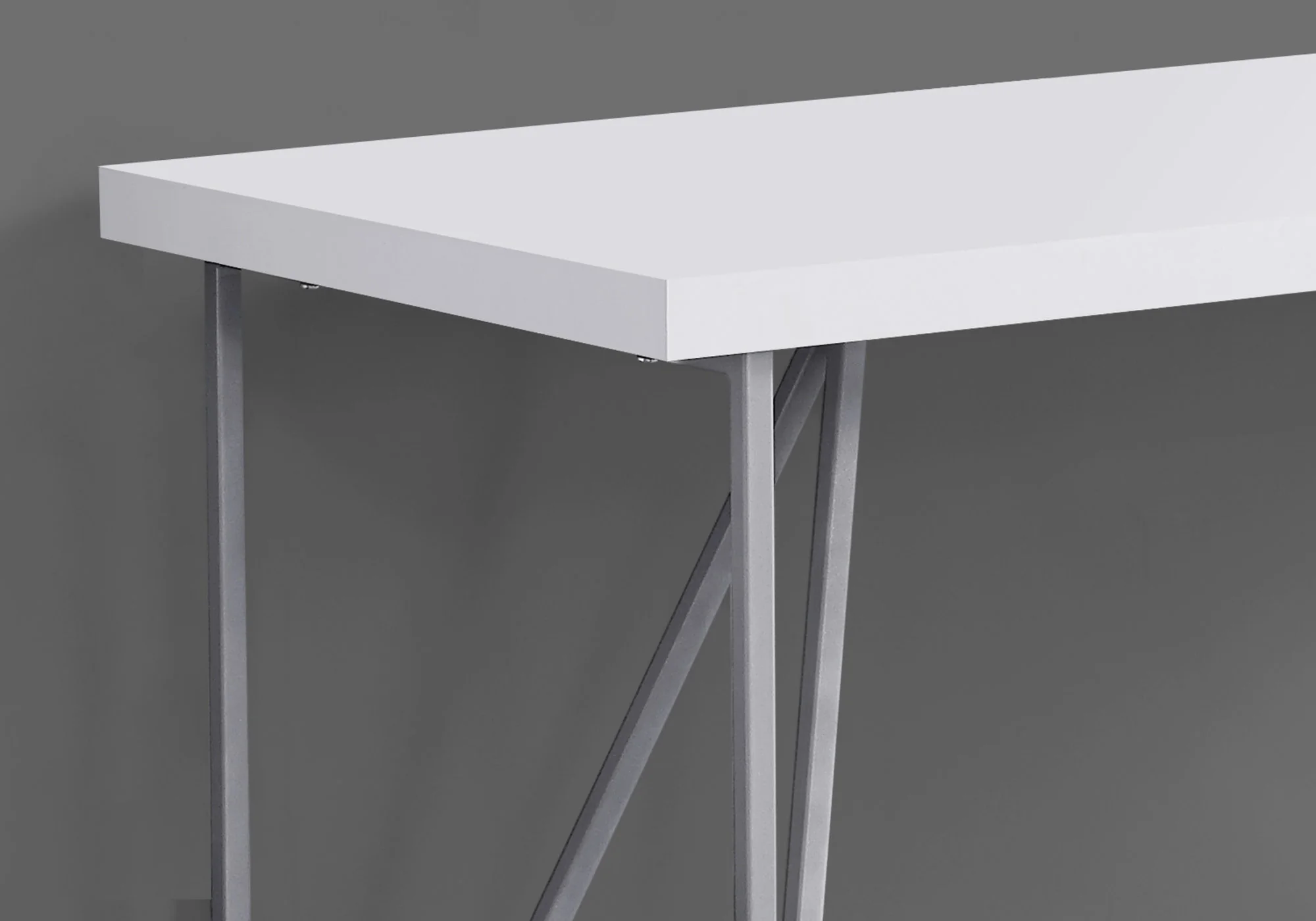 White Silver Metal Hollow Core Particle Board Computer Desk By Homeroots - Image 2