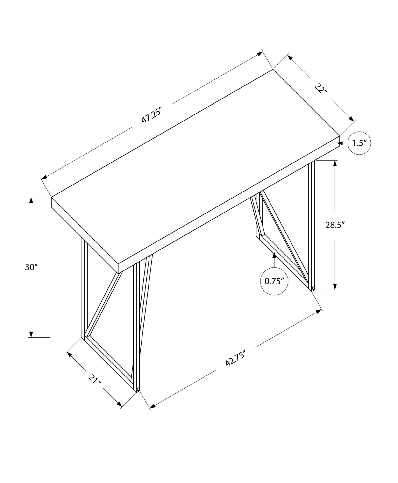 White Silver Metal Hollow Core Particle Board Computer Desk By Homeroots - Image 3