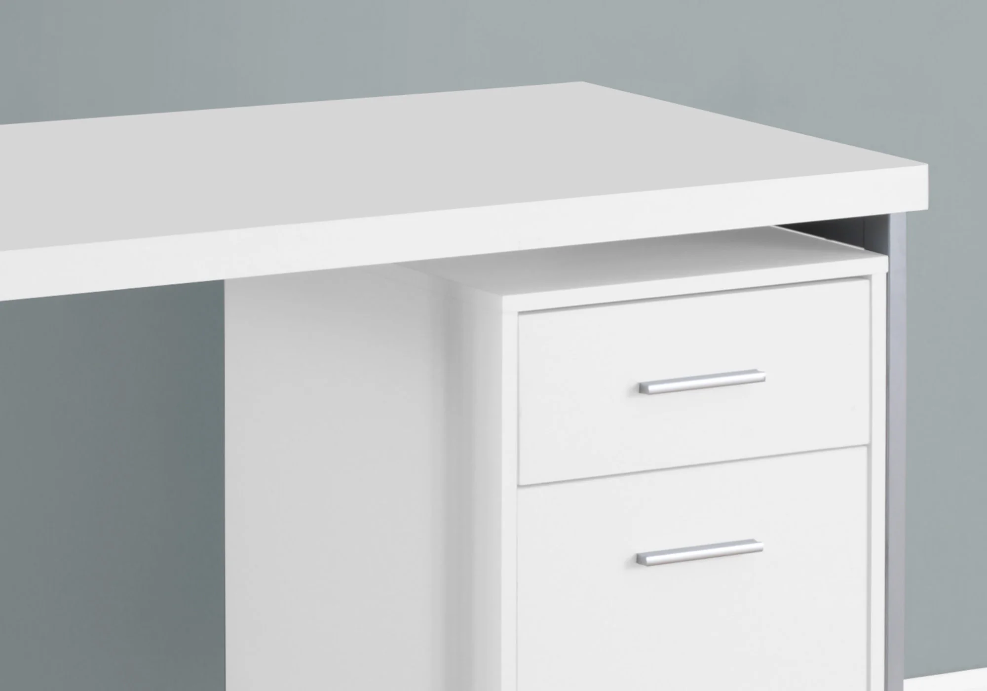 White Silver Particle Board Hollow Core Metal Computer Desk By Homeroots - Image 2