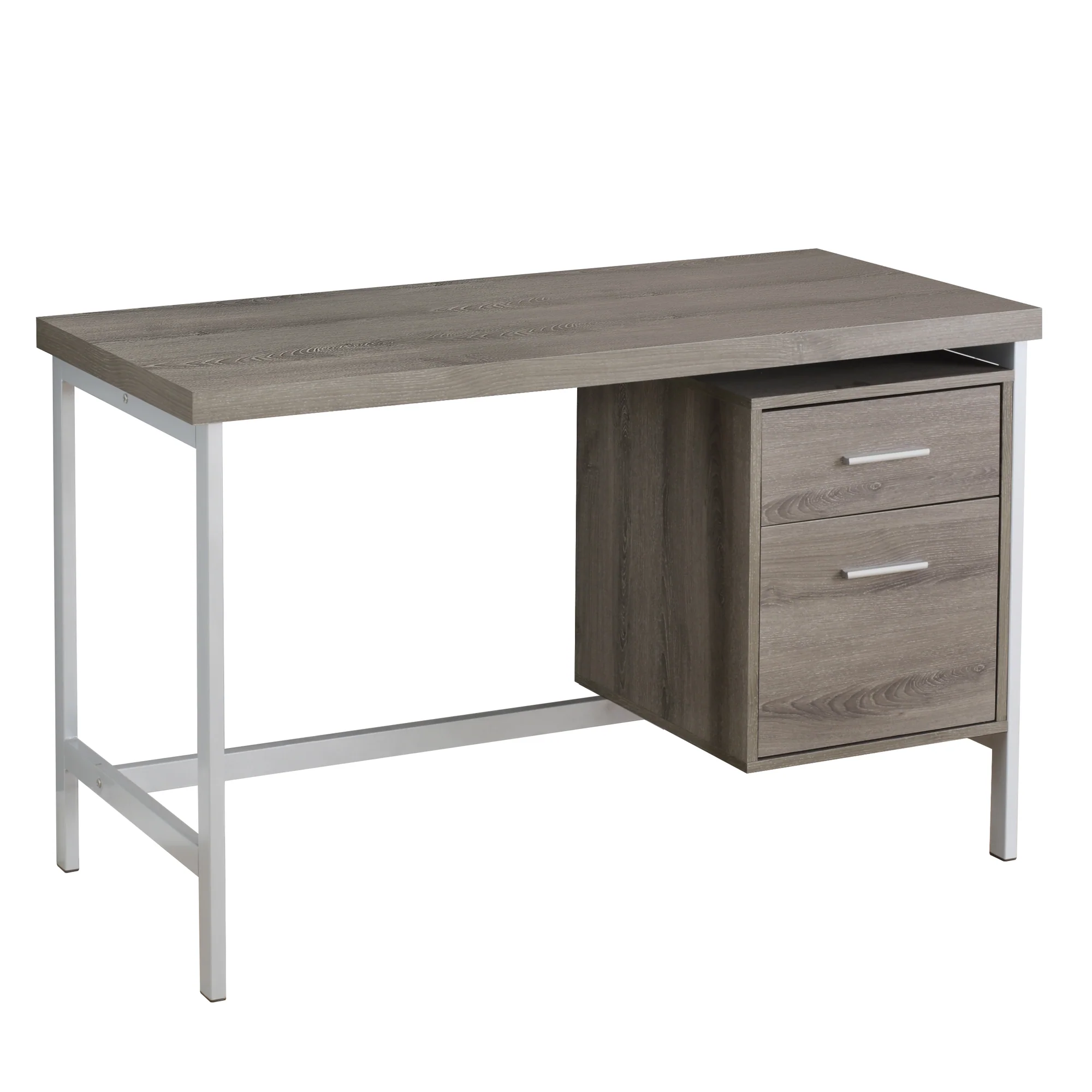 White Silver Particle Board Hollow Core Metal Computer Desk By Homeroots - Image 5