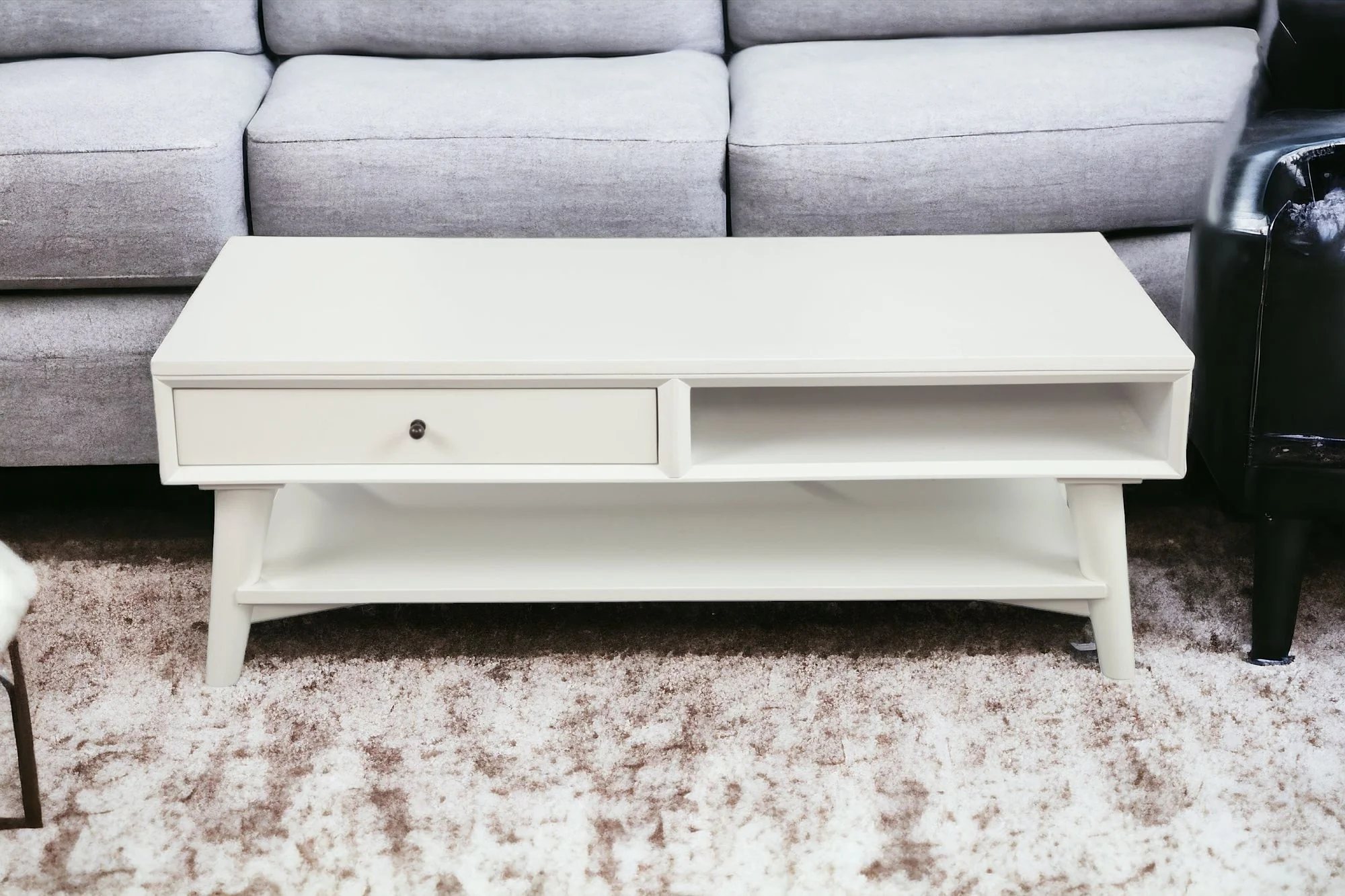 White Solid And Manufactured Wood Coffee Table With Drawer By Homeroots - Image 2