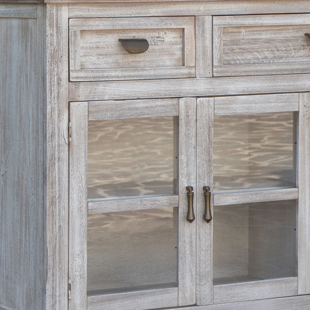 White Solid and Manufactured Wood Distressed Credenza By Homeroots - Image 2