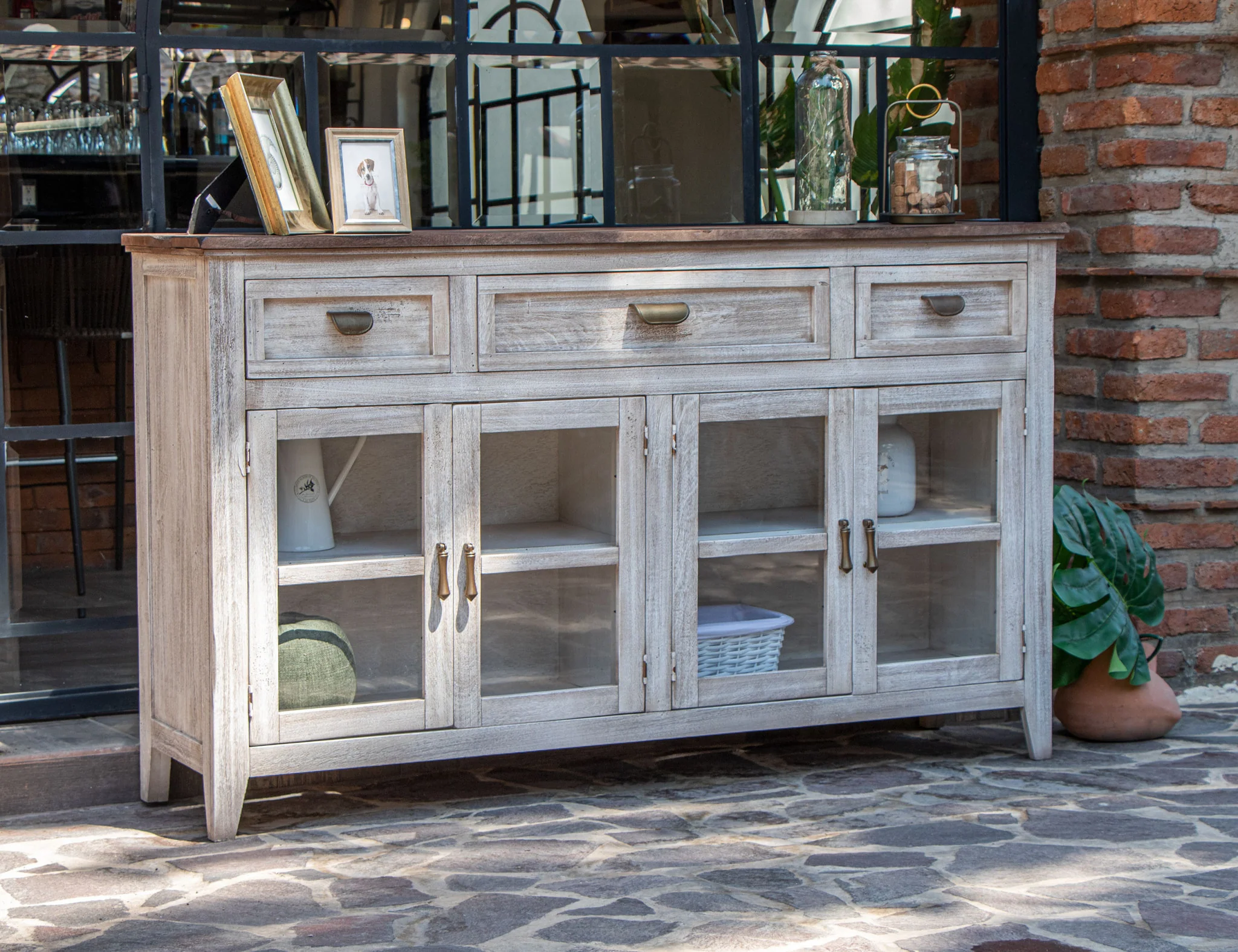 White Solid and Manufactured Wood Distressed Credenza By Homeroots - Image 3