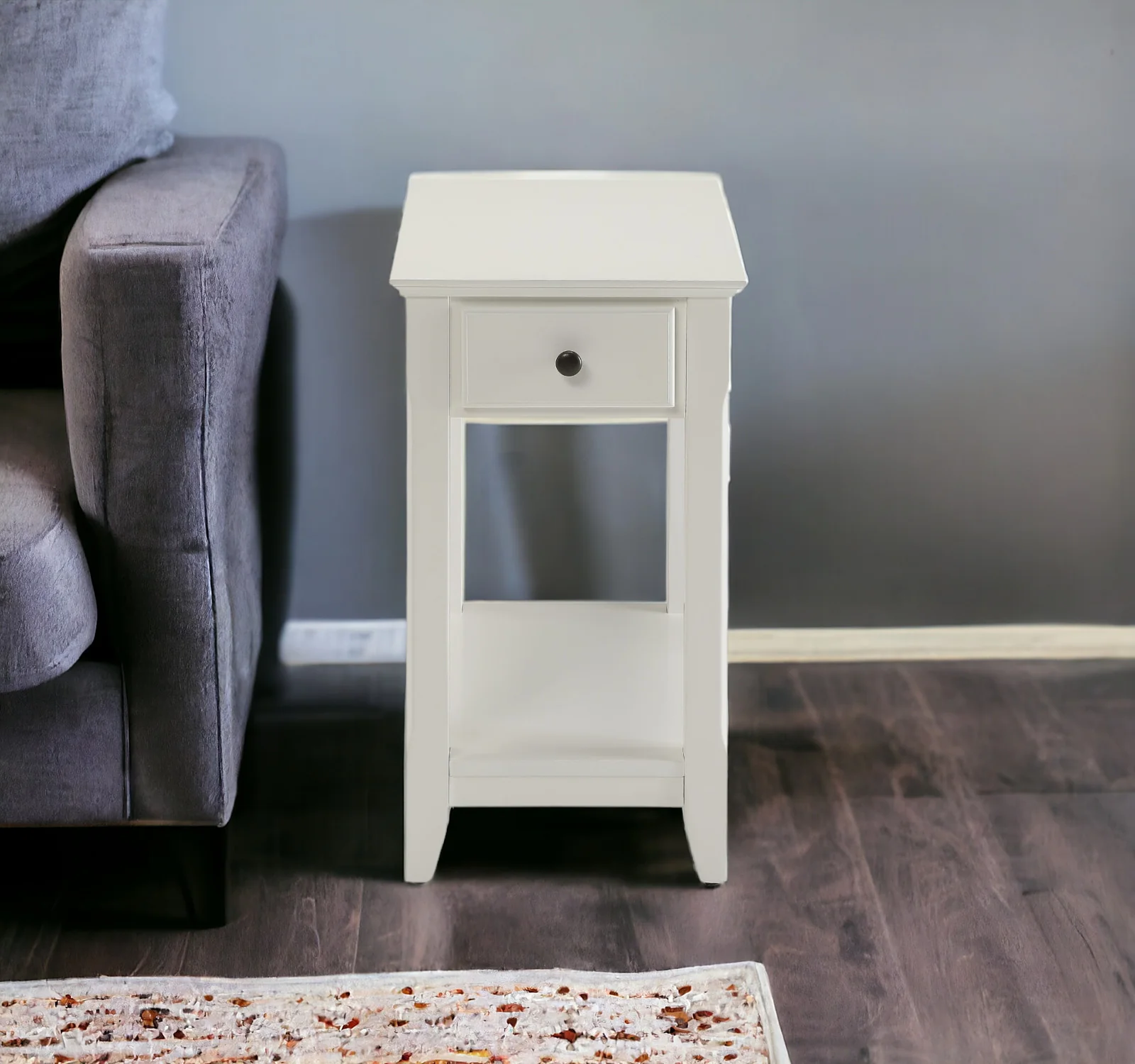 White Solid and Manufactured Wood End Table With Drawer And Shelf By Homeroots - Image 2