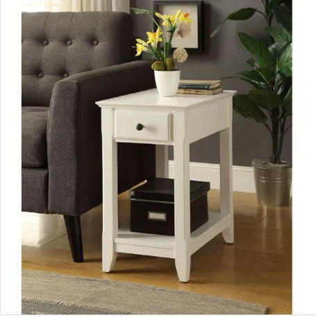 White Solid and Manufactured Wood End Table With Drawer And Shelf By Homeroots - Image 5