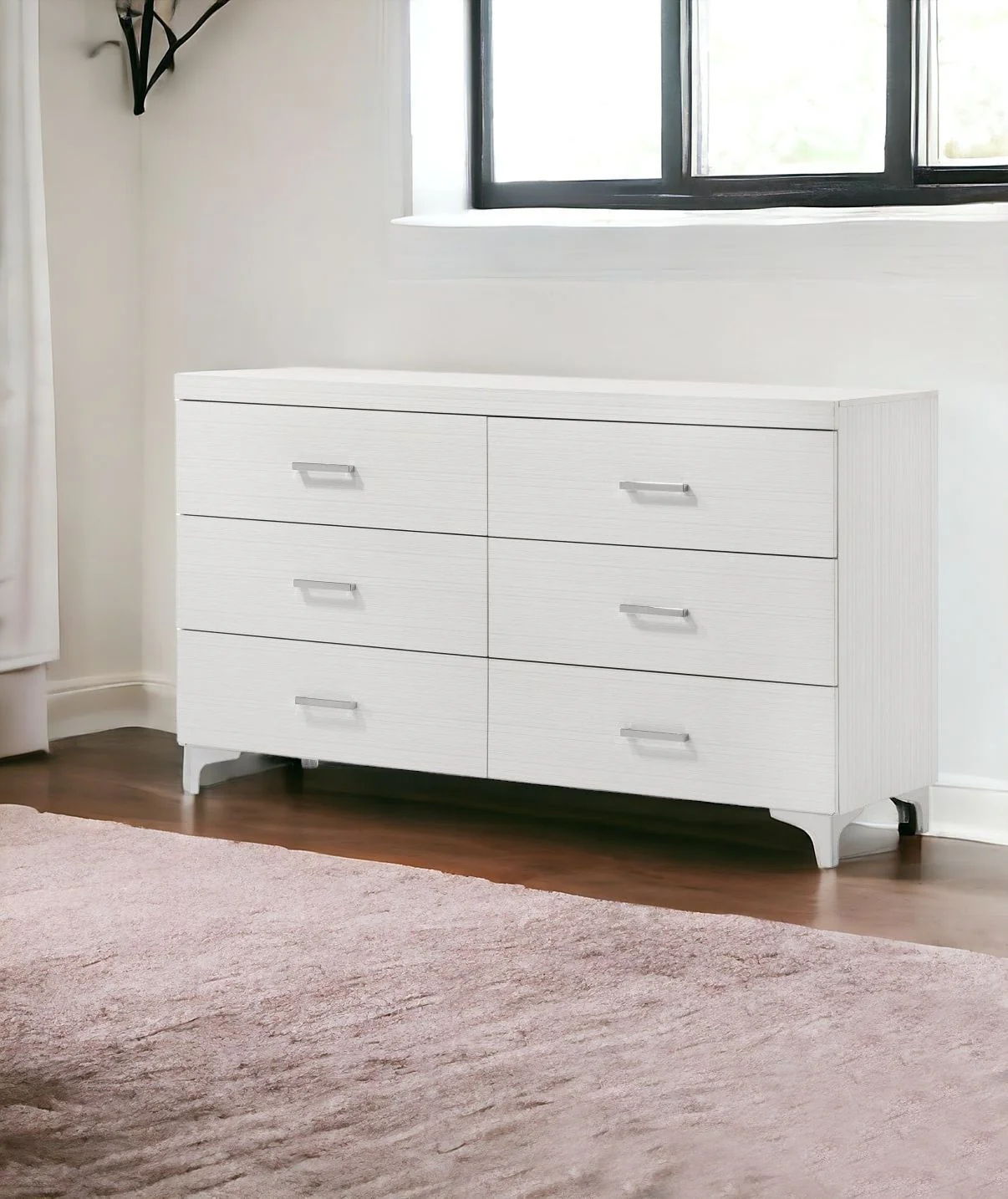 White Solid and Manufactured Wood Six Drawer Double Dresser By Homeroots - Image 4