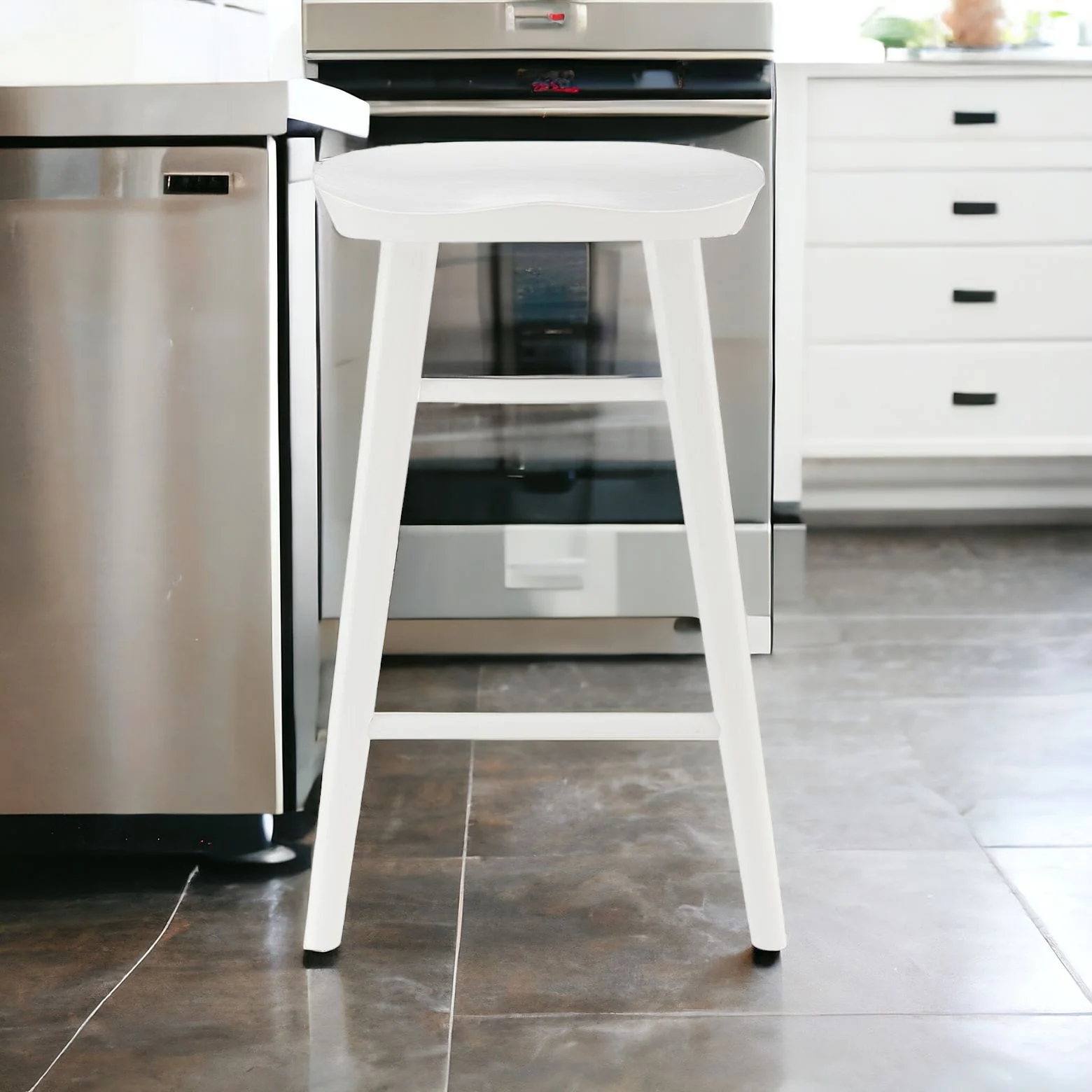 White Solid Wood Backless Counter Height Bar Chair By Homeroots - Image 2