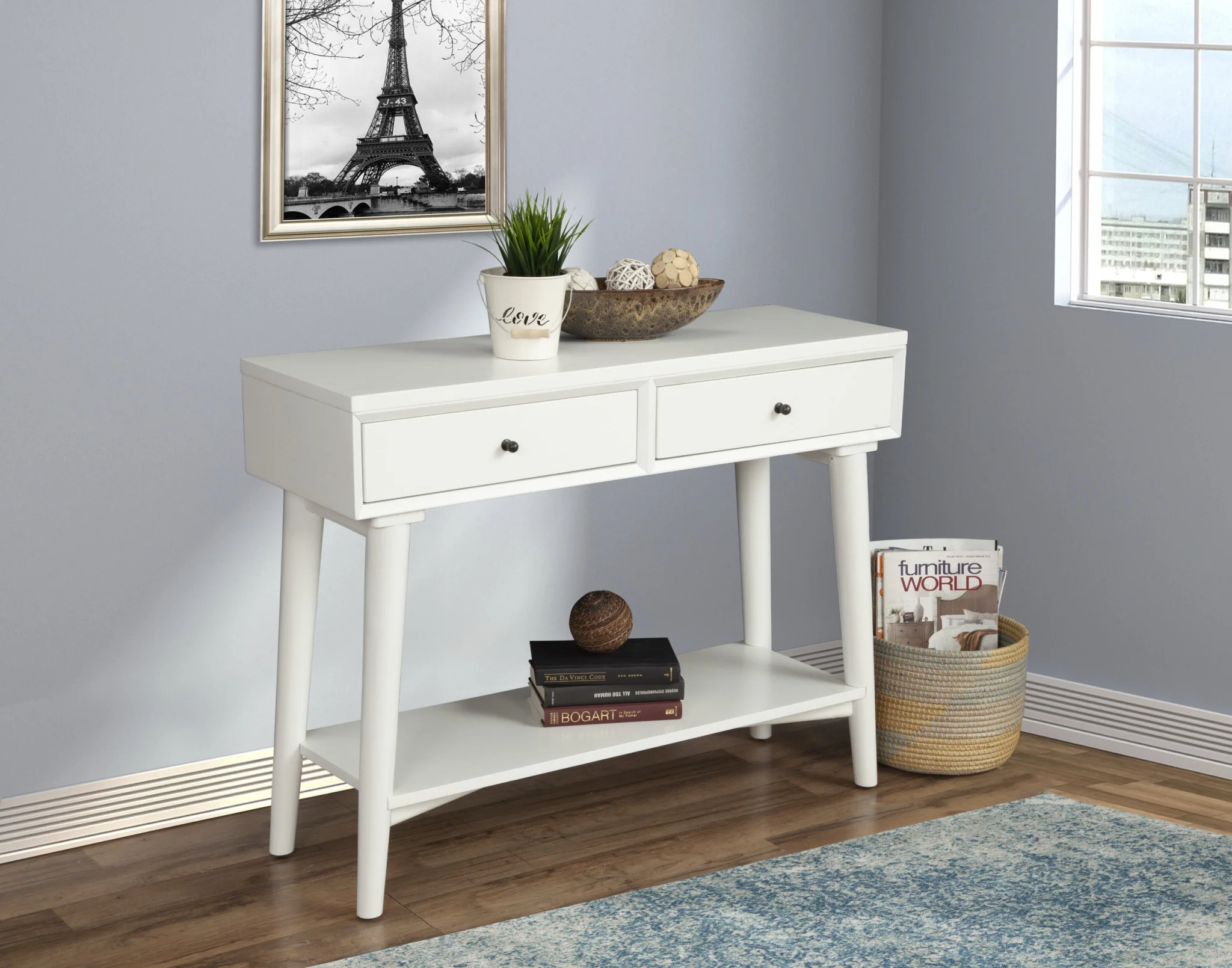 White Solid Wood Console Table With Shelves And Drawers By Homeroots - Image 4