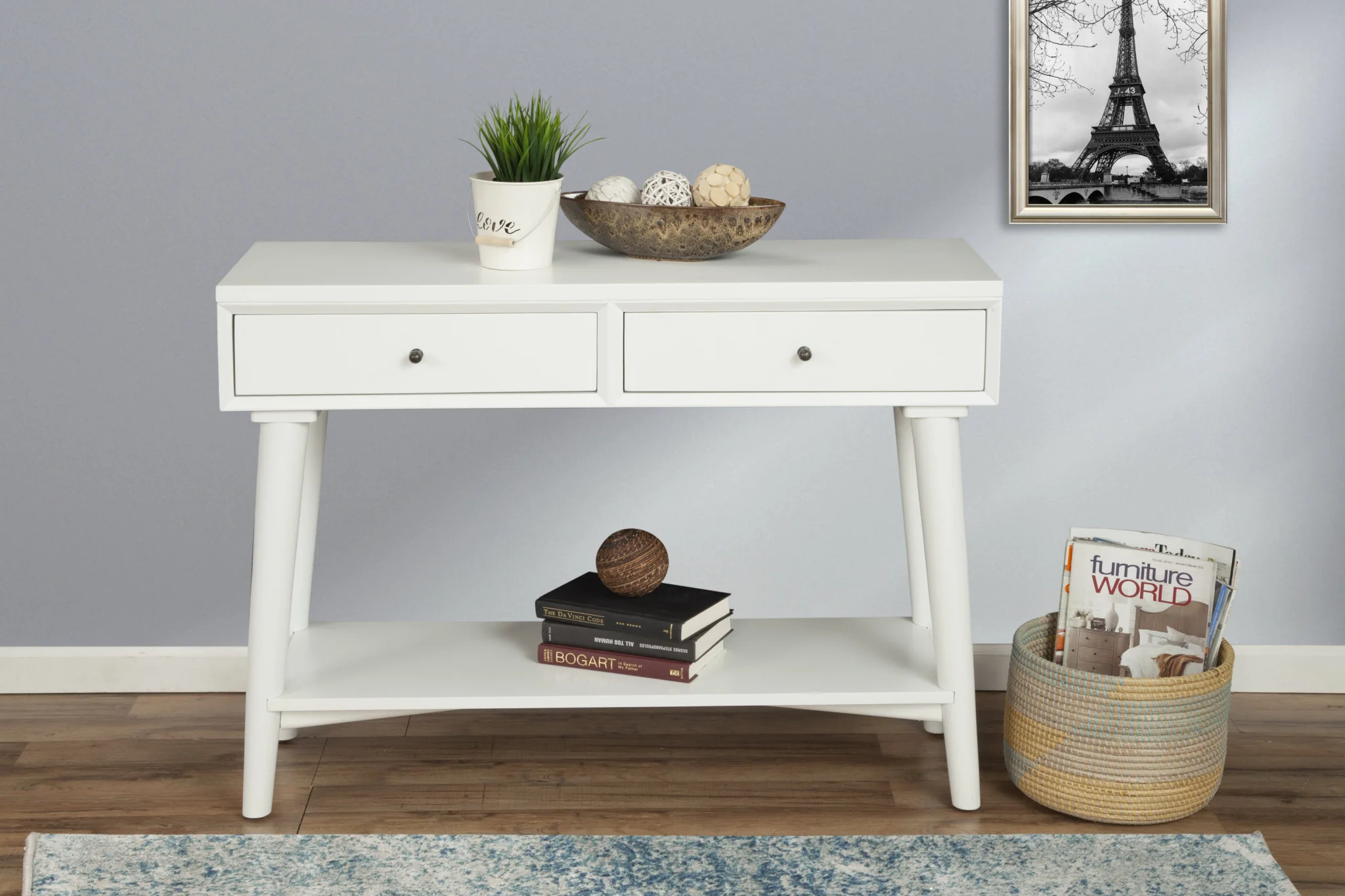 White Solid Wood Console Table With Shelves And Drawers By Homeroots - Image 6