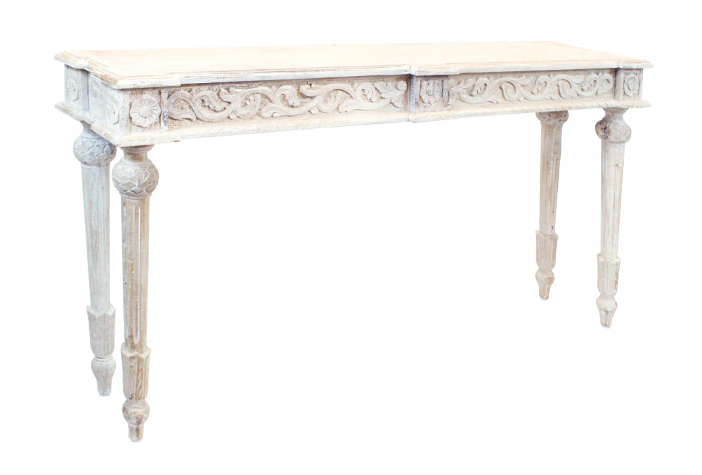 White Solid Wood Distressed Console Table By Homeroots - Image 2