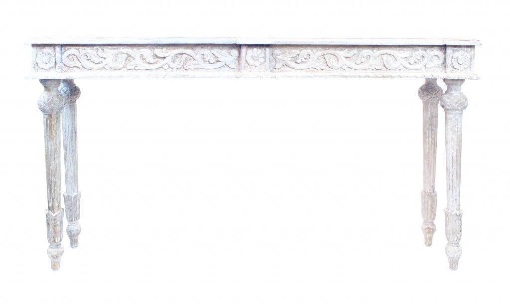 White Solid Wood Distressed Console Table By Homeroots - Image 3