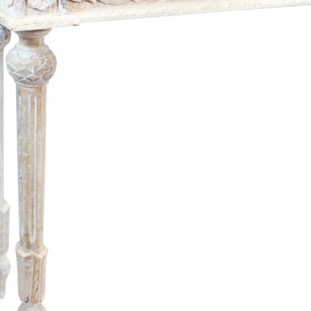 White Solid Wood Distressed Console Table By Homeroots - Image 6