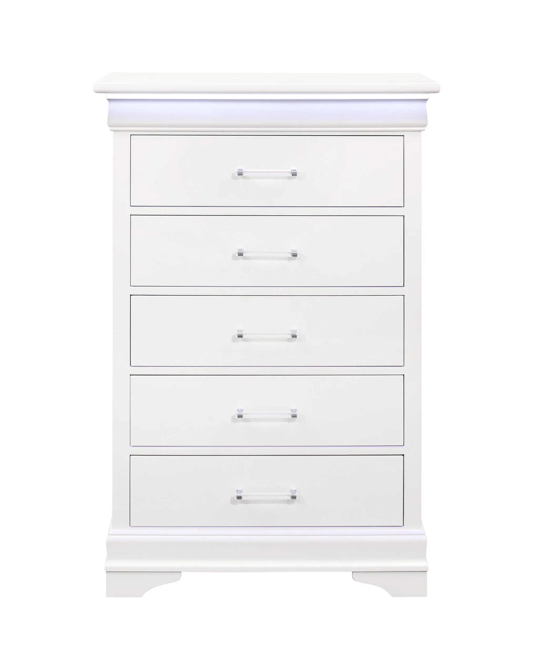 White Solid Wood Five Drawer Chest with LED Lighting By Homeroots - Image 2