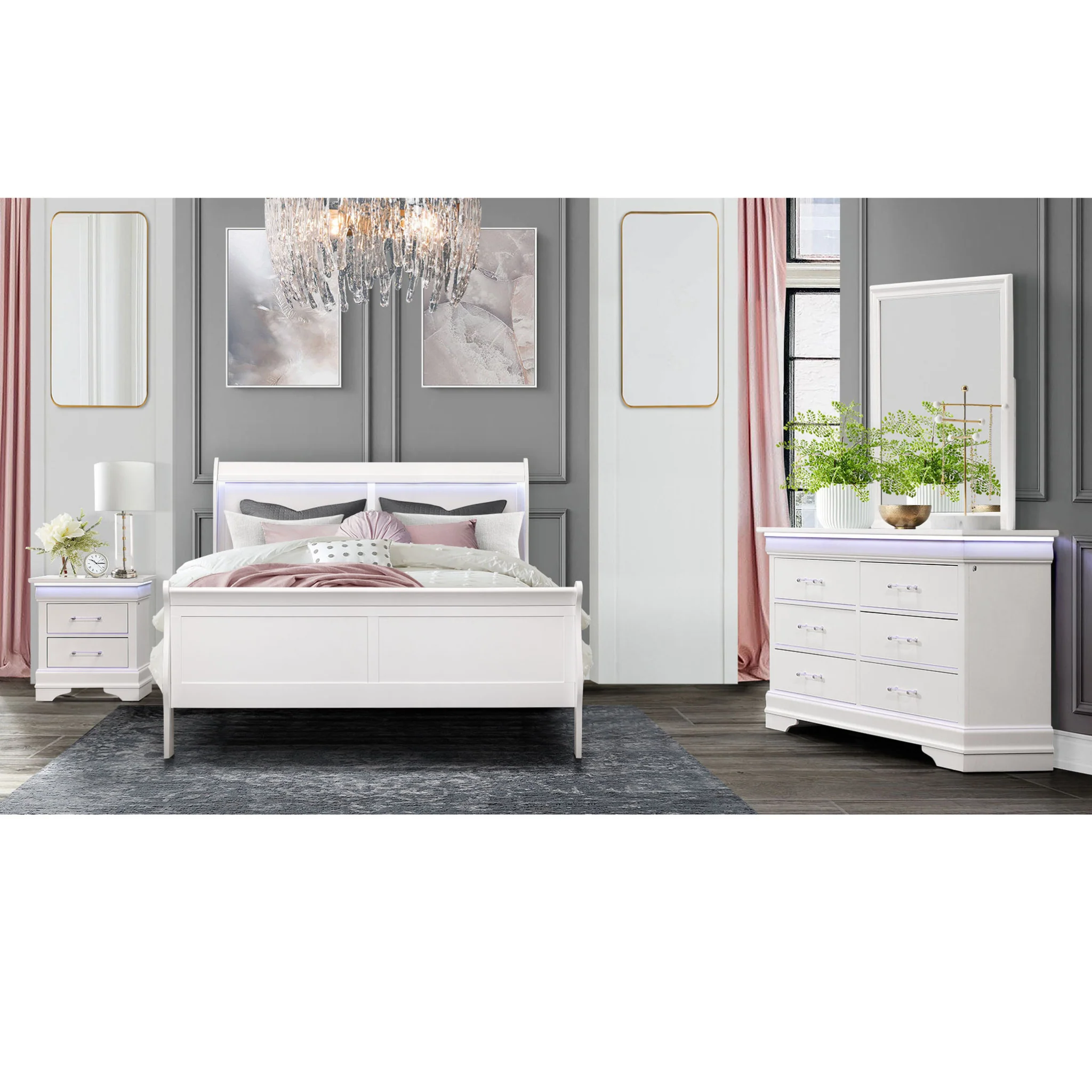 White Solid Wood Five Drawer Chest with LED Lighting By Homeroots - Image 4
