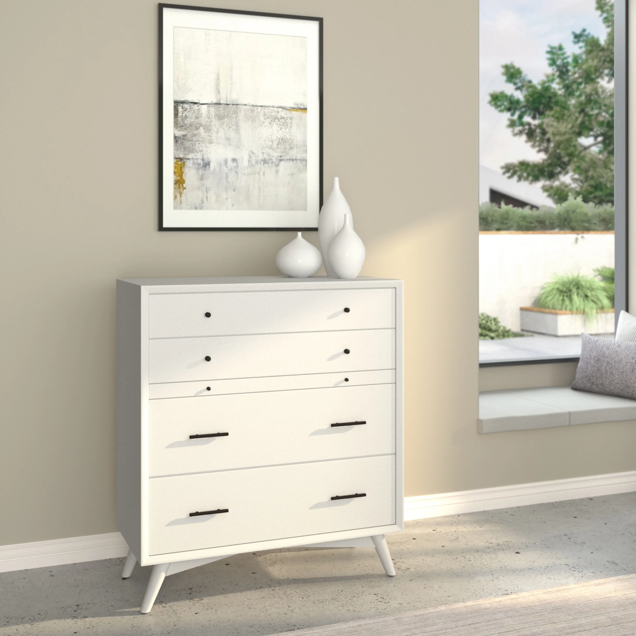 White Solid Wood Four Drawer Chest By Homeroots - Image 4