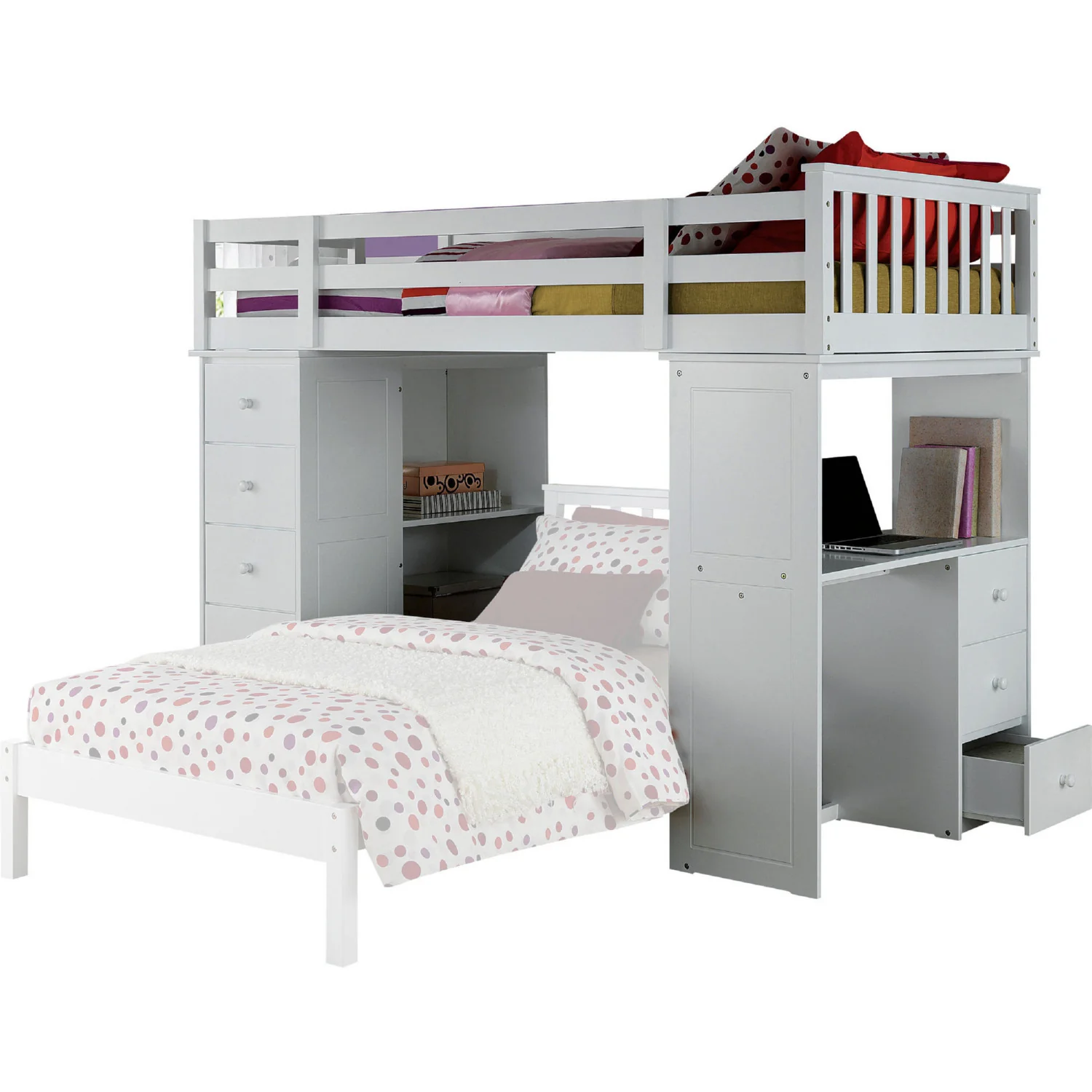 White Solid Wood Loft Bed And Bookshelf Ladder By Homeroots - Image 3