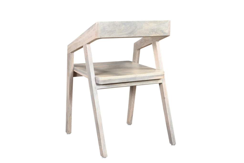 White Solid Wood Open Back Dining Arm Chair By Homeroots - Image 2