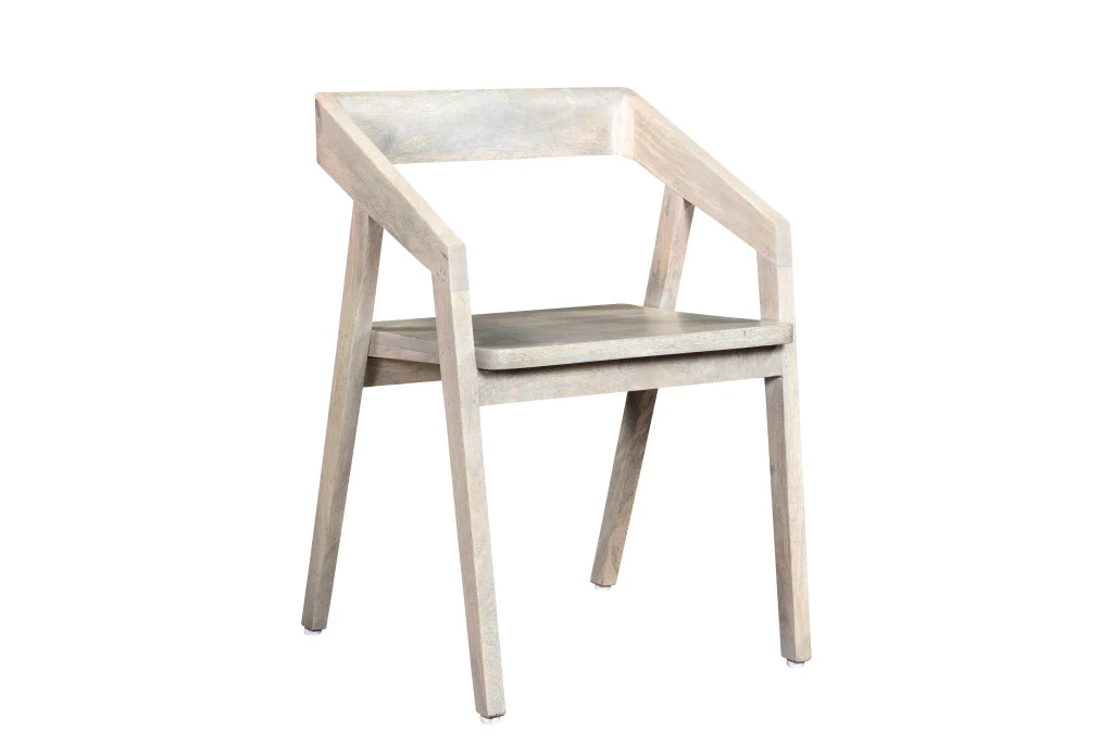 White Solid Wood Open Back Dining Arm Chair By Homeroots - Image 3