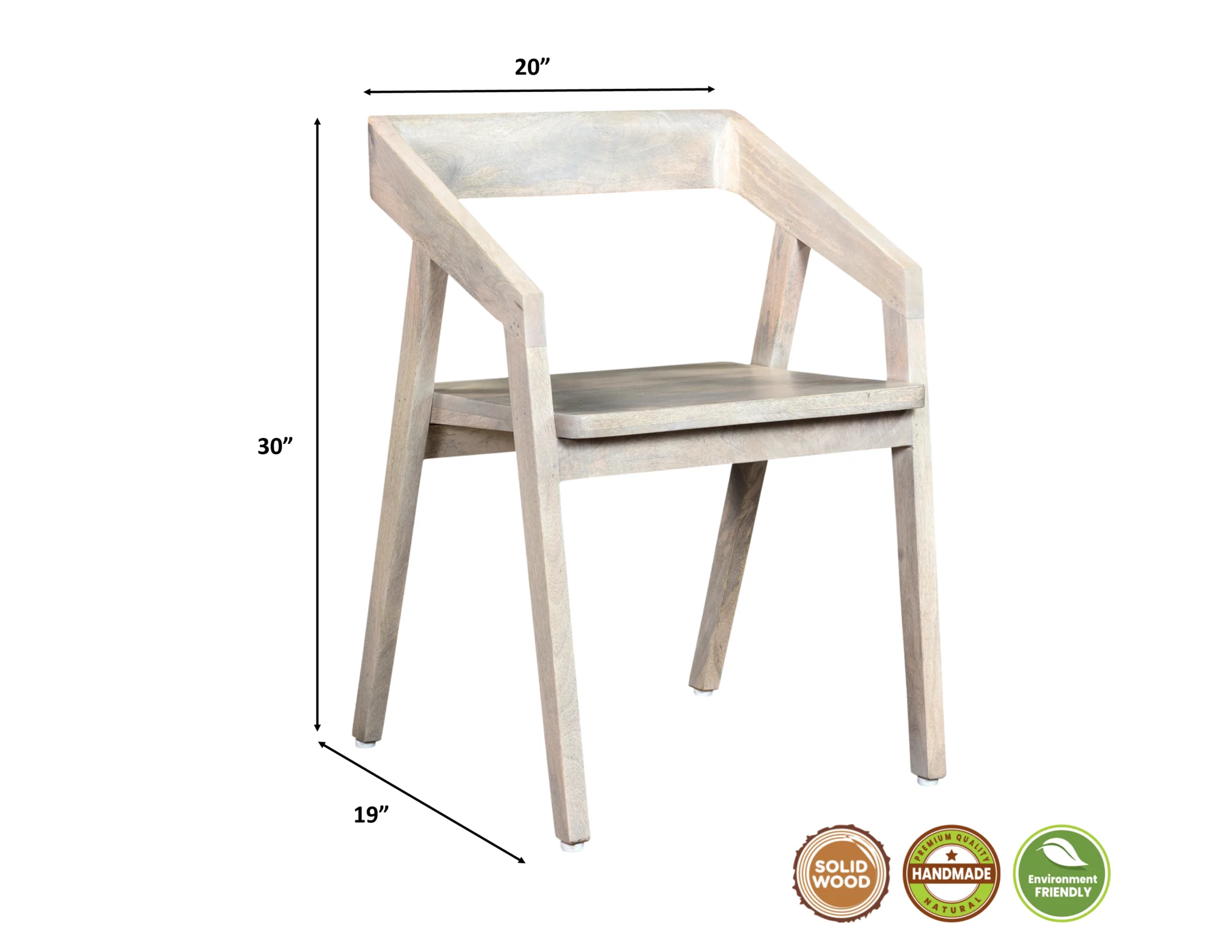 White Solid Wood Open Back Dining Arm Chair By Homeroots - Image 4