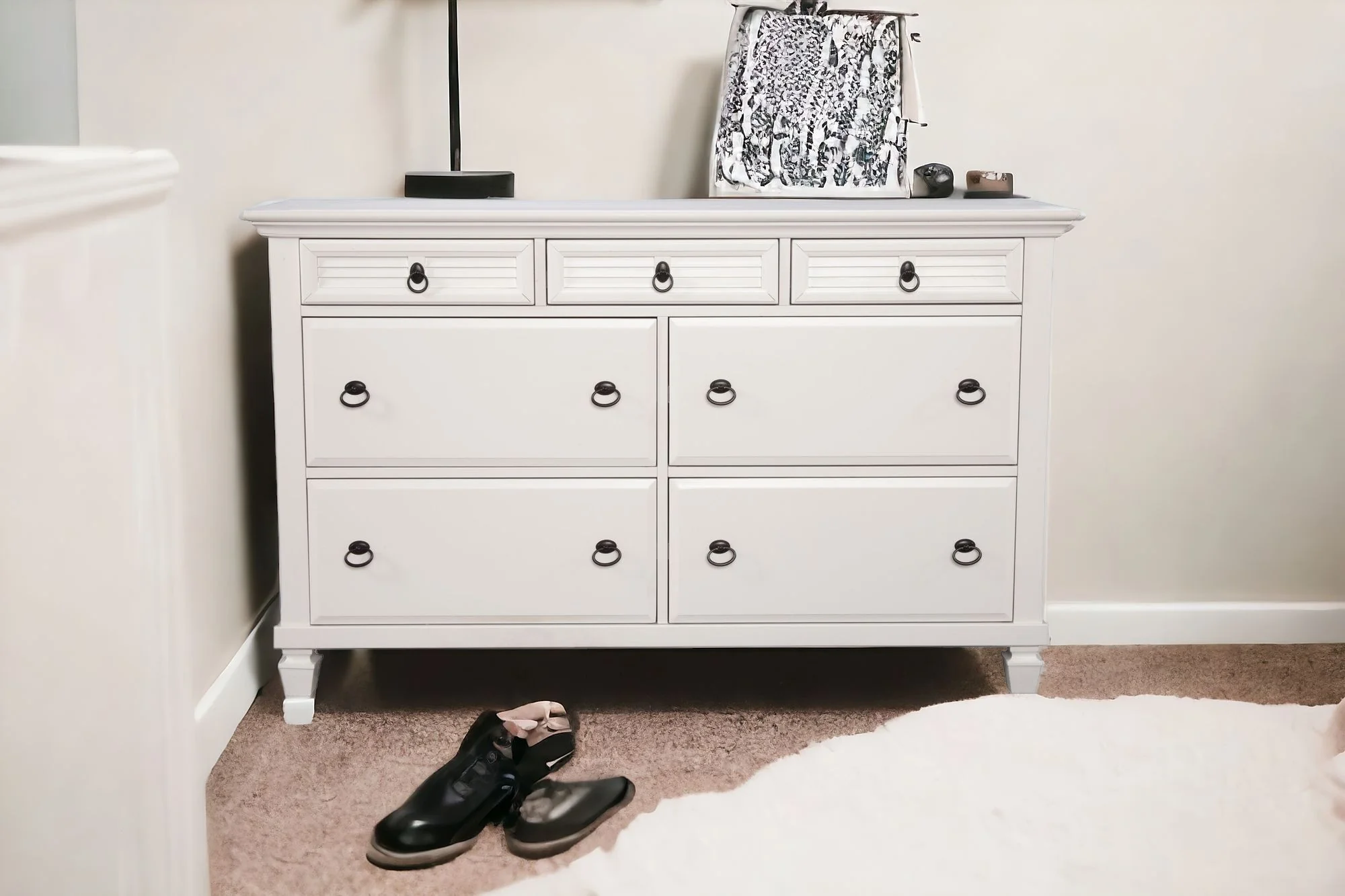 White Solid Wood Seven Drawer Double Dresser By Homeroots - Image 2