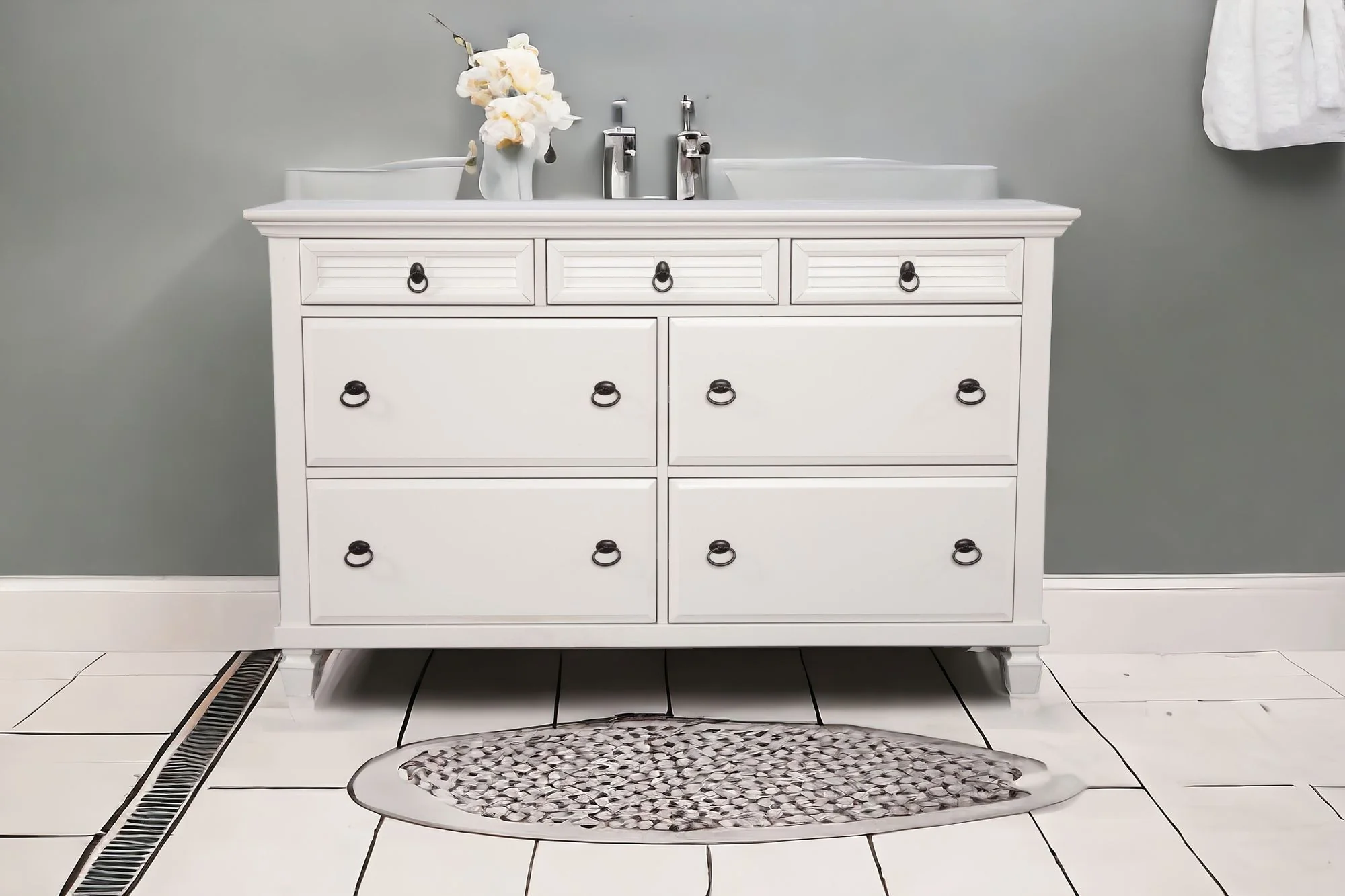 White Solid Wood Seven Drawer Double Dresser By Homeroots - Image 3