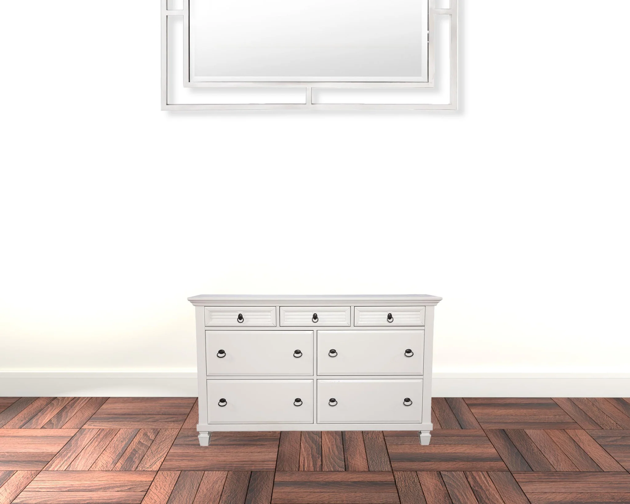 White Solid Wood Seven Drawer Double Dresser By Homeroots - Image 4