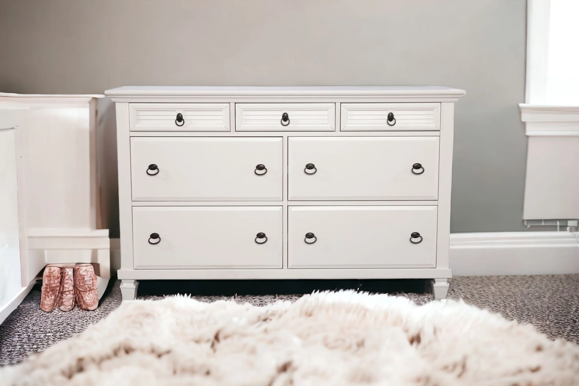 White Solid Wood Seven Drawer Double Dresser By Homeroots - Image 7
