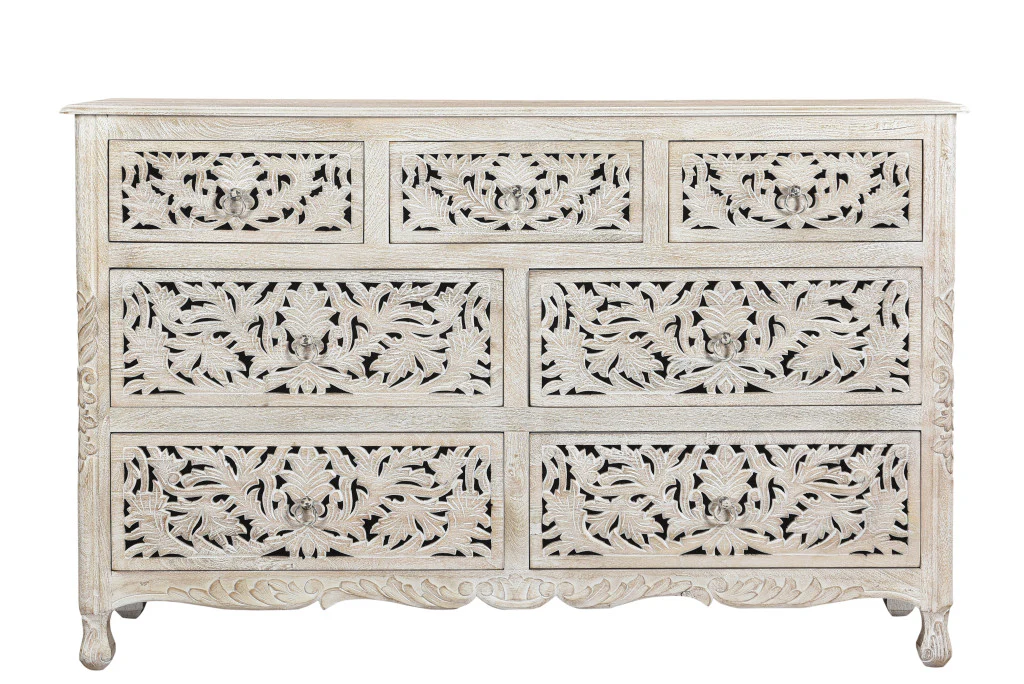 White Solid Wood Seven Drawer Dresser By Homeroots - Image 5