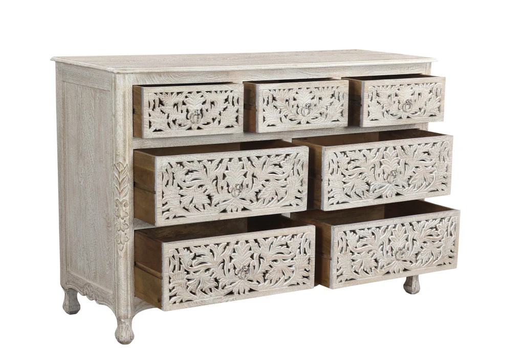 White Solid Wood Seven Drawer Dresser By Homeroots - Image 7
