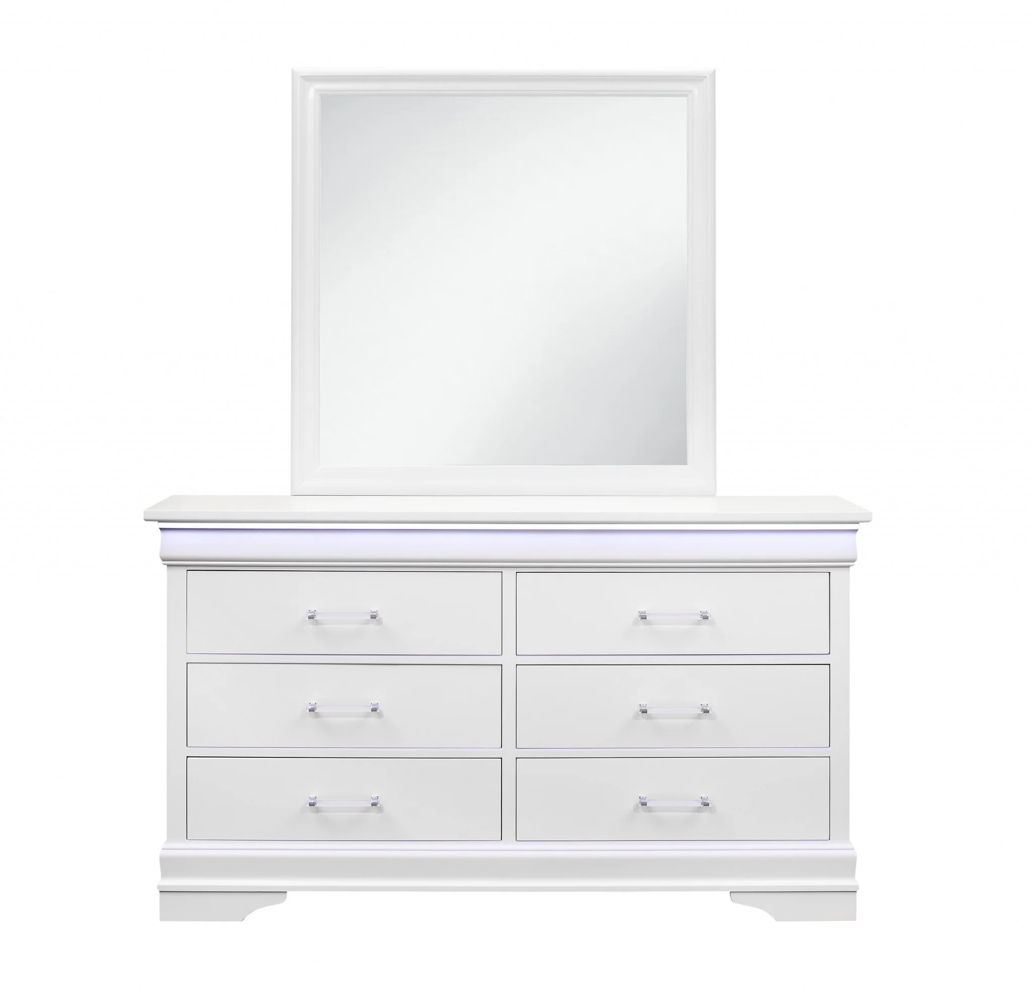 White Solid Wood Six Drawer Double Dresser with LED By Homeroots - Image 2