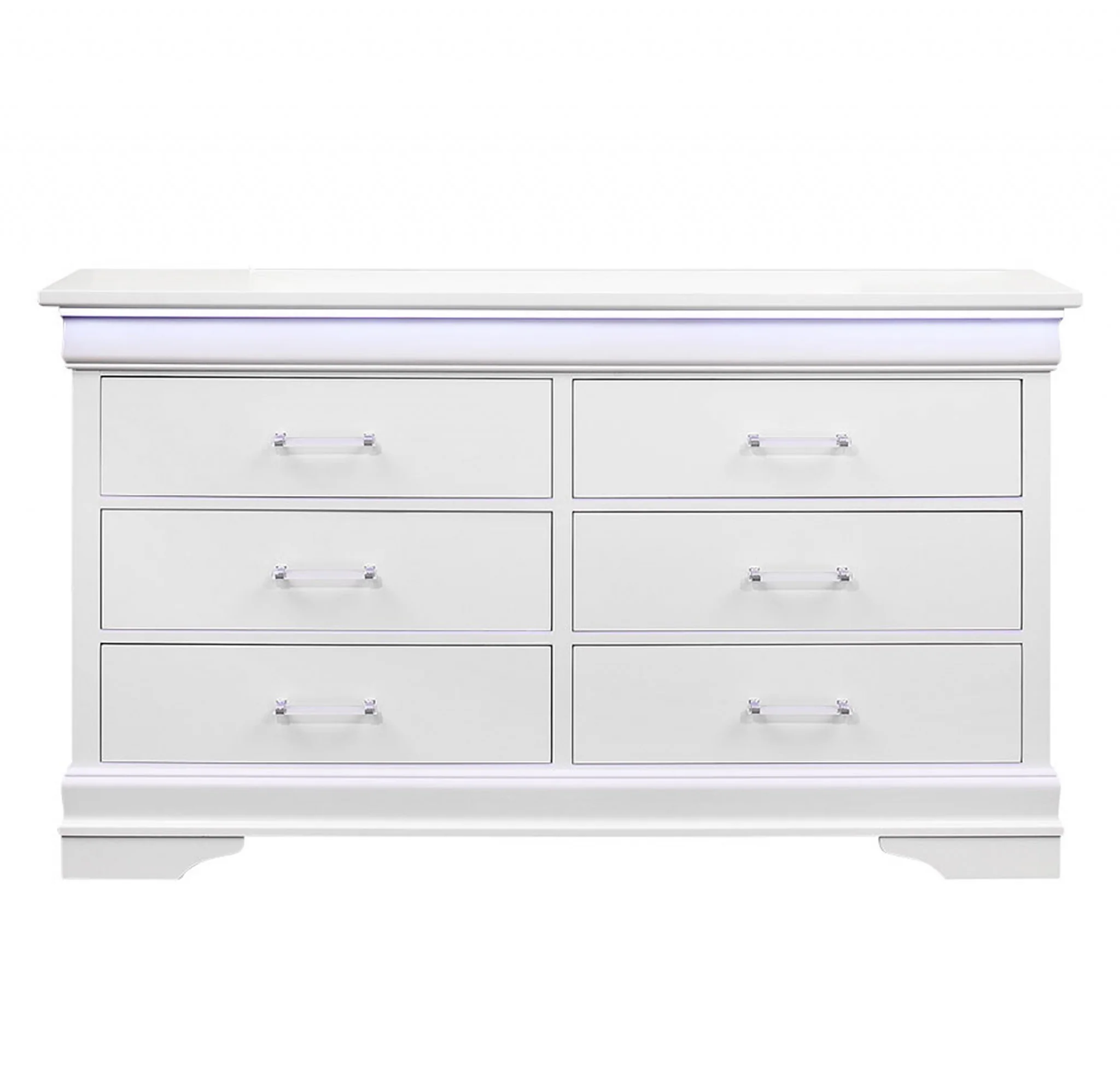 White Solid Wood Six Drawer Double Dresser with LED By Homeroots - Image 3