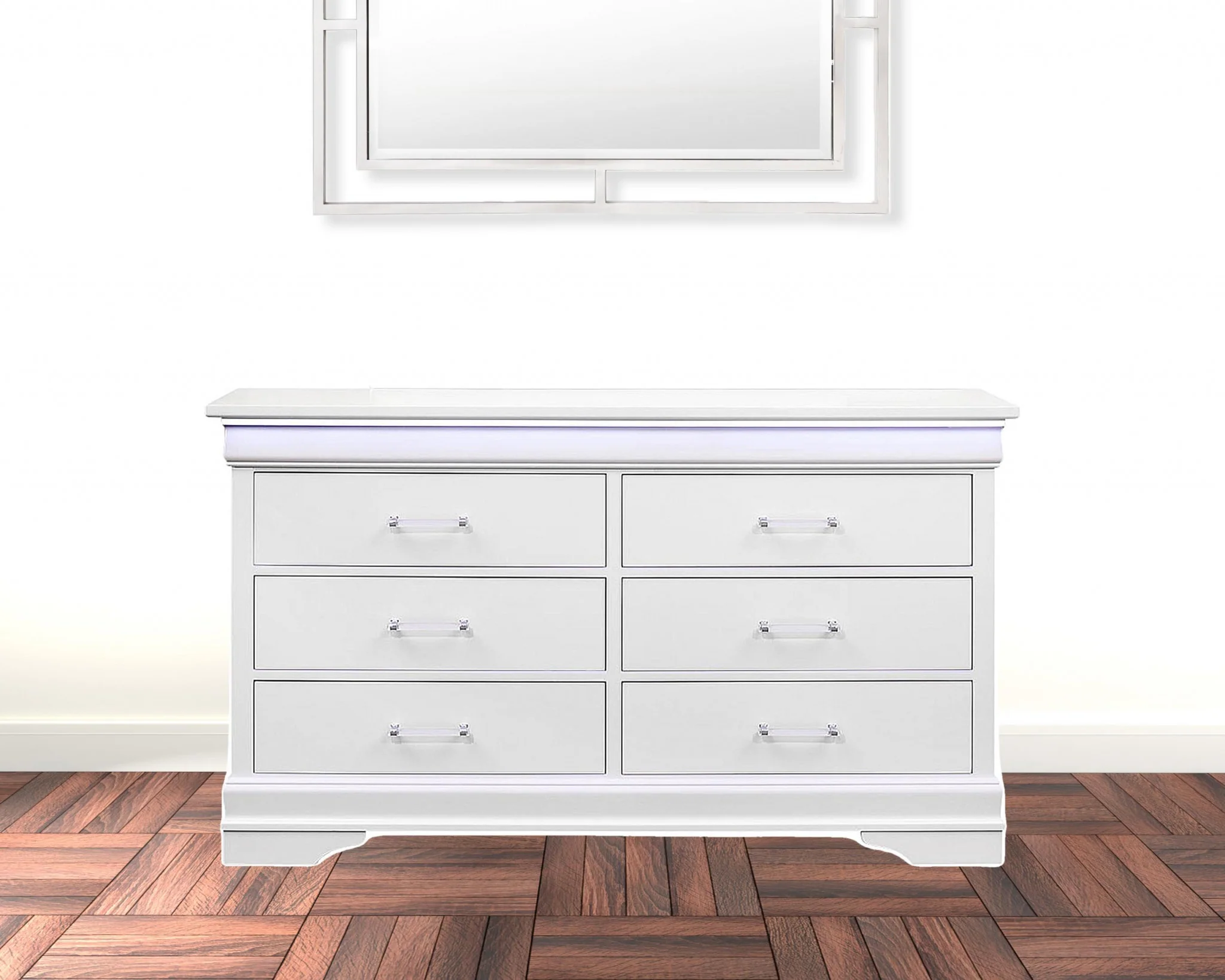 White Solid Wood Six Drawer Double Dresser with LED By Homeroots - Image 4