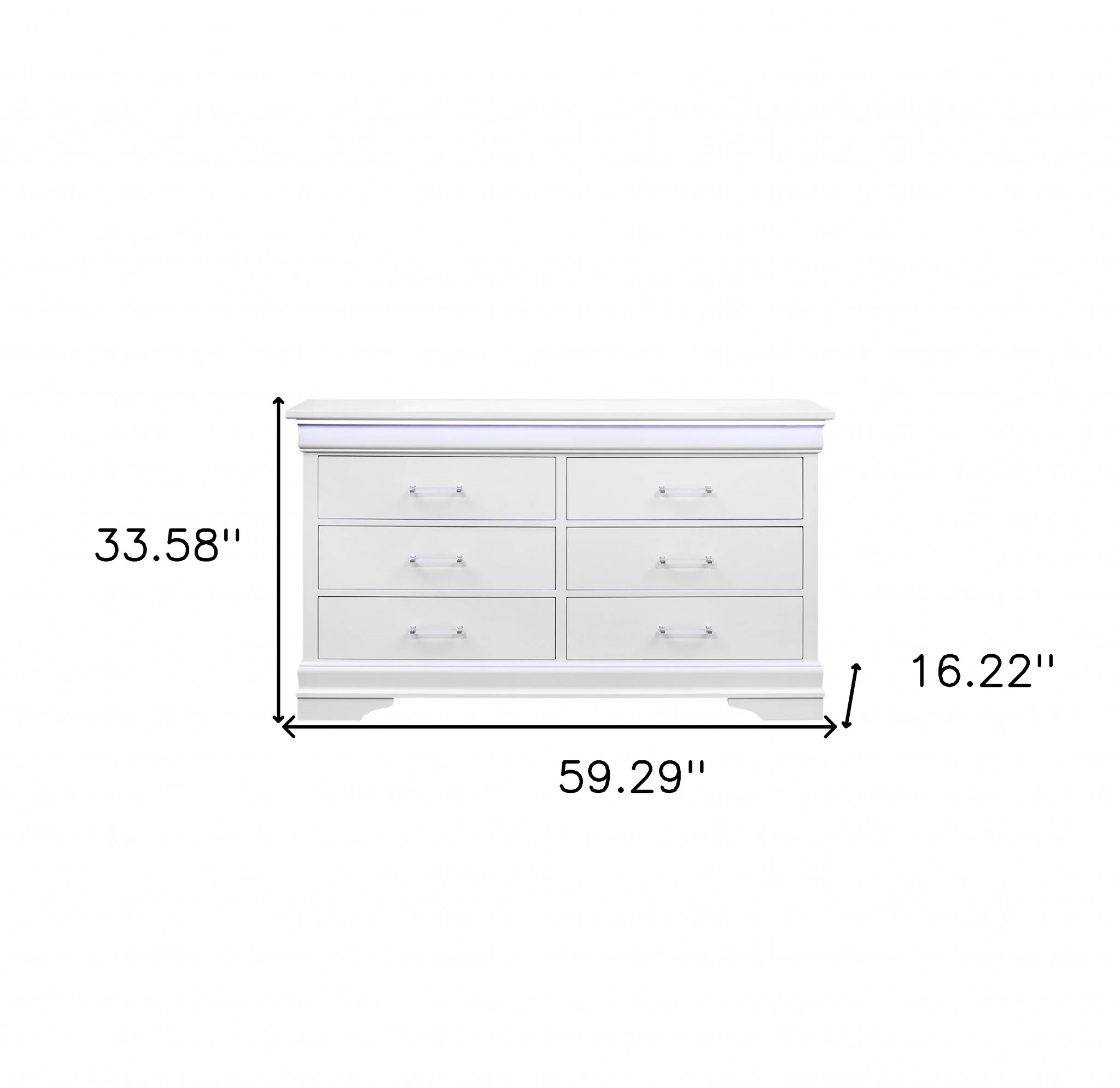White Solid Wood Six Drawer Double Dresser with LED By Homeroots - Image 5