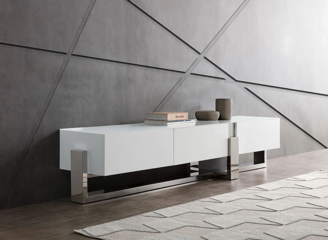 White Stainless Steel TV Unit By Homeroots - Image 3