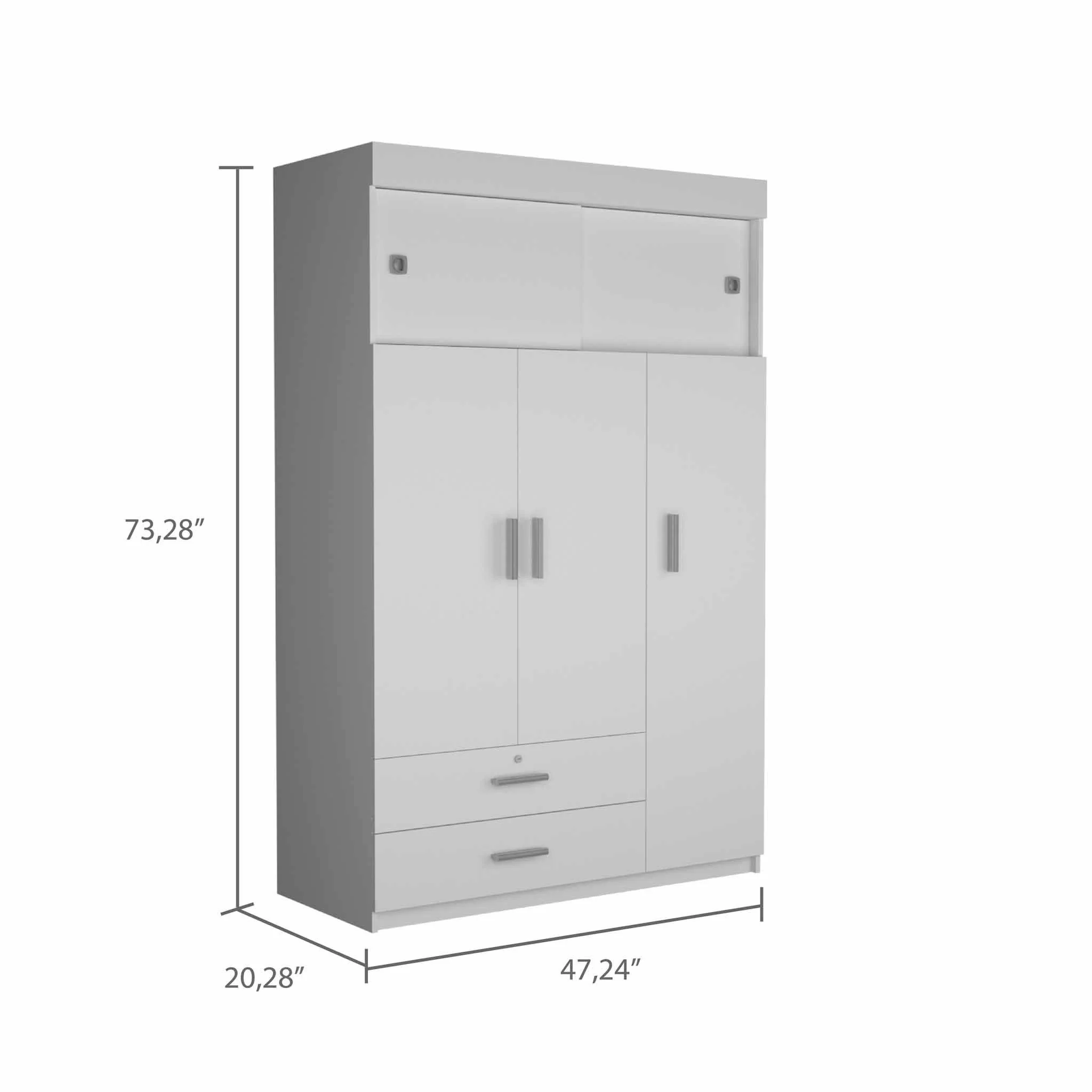 White Tall Three Door Closet with Sliding Doors By Homeroots - Image 3