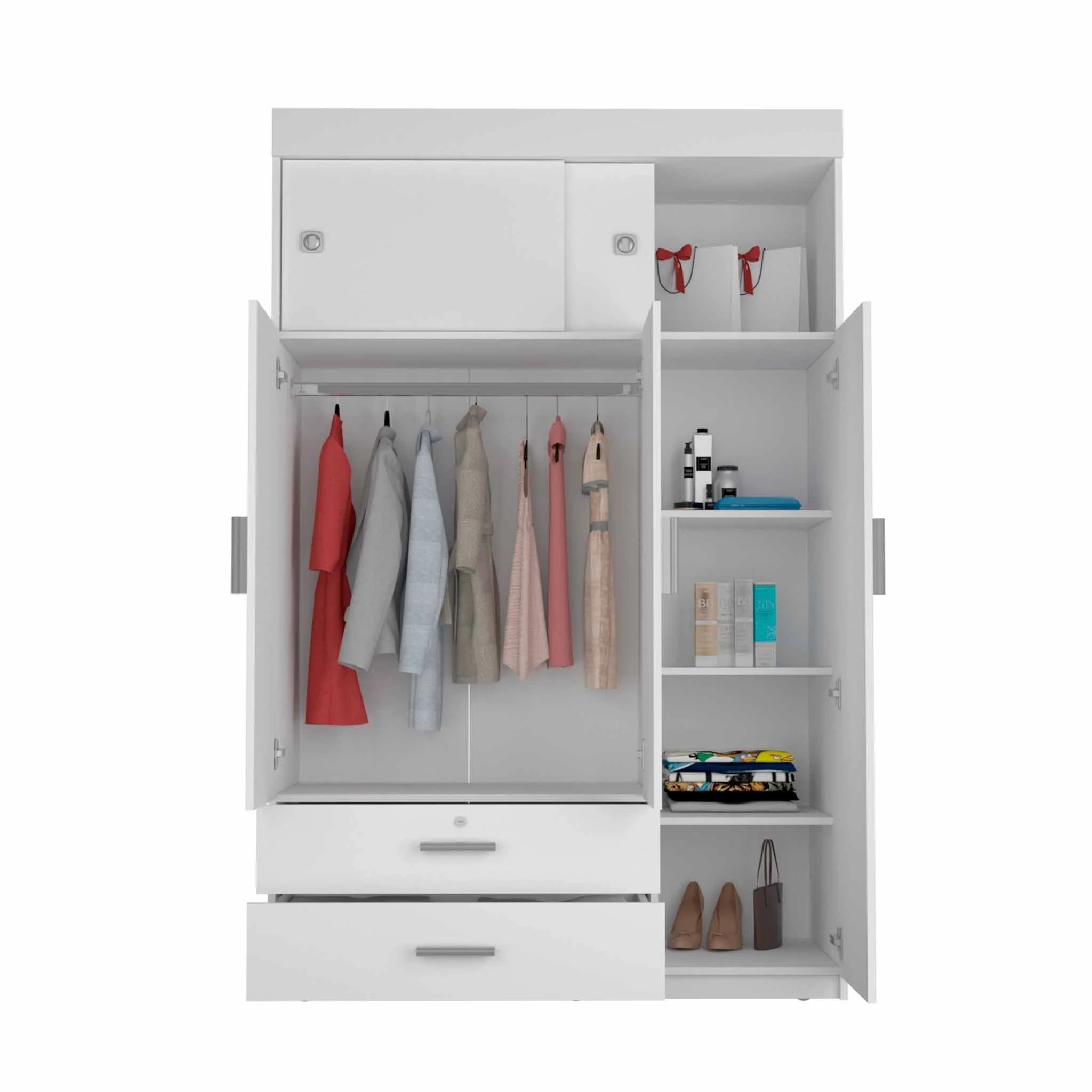 White Tall Three Door Closet with Sliding Doors By Homeroots - Image 6