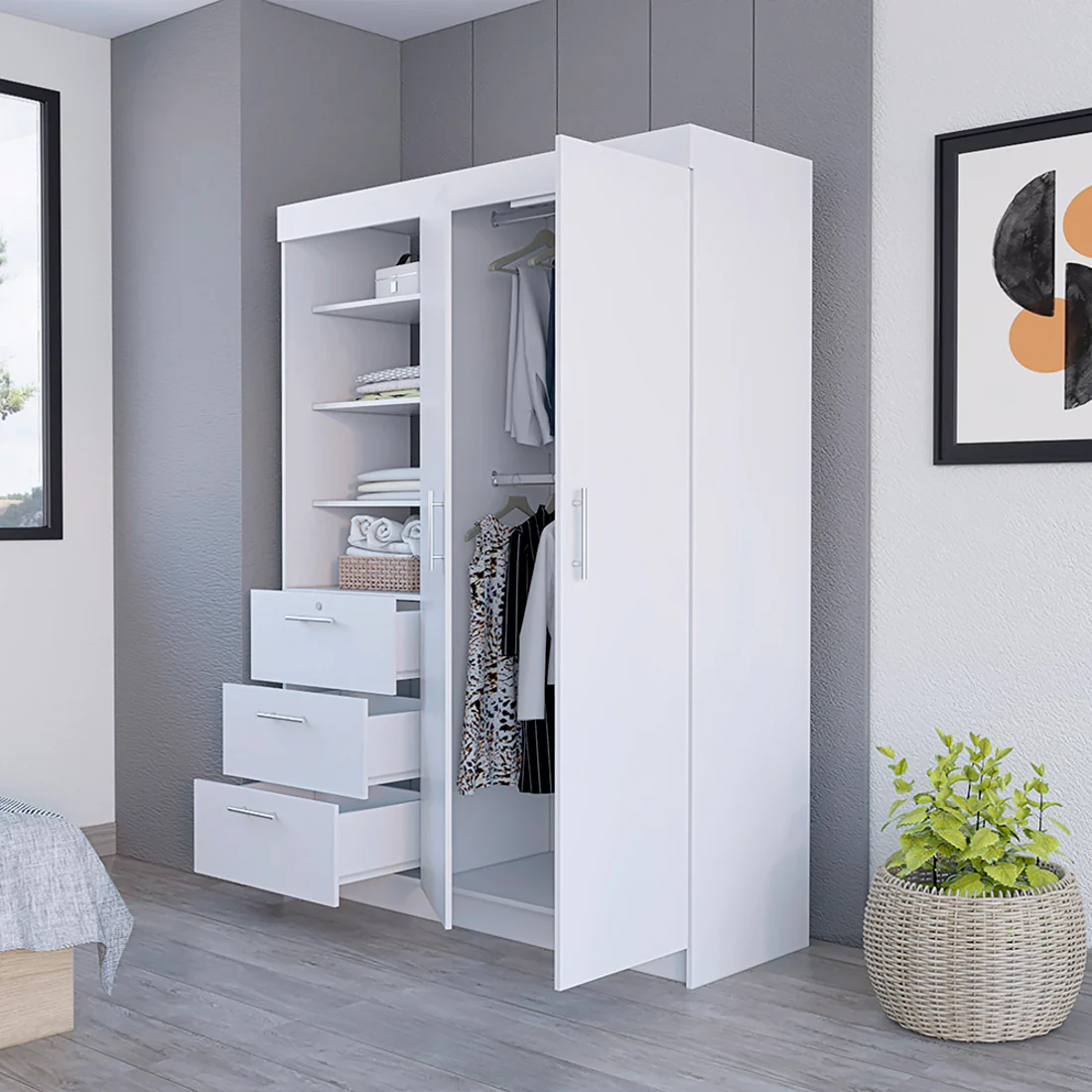 White Three Drawer Combo Dresser By Homeroots - Image 5