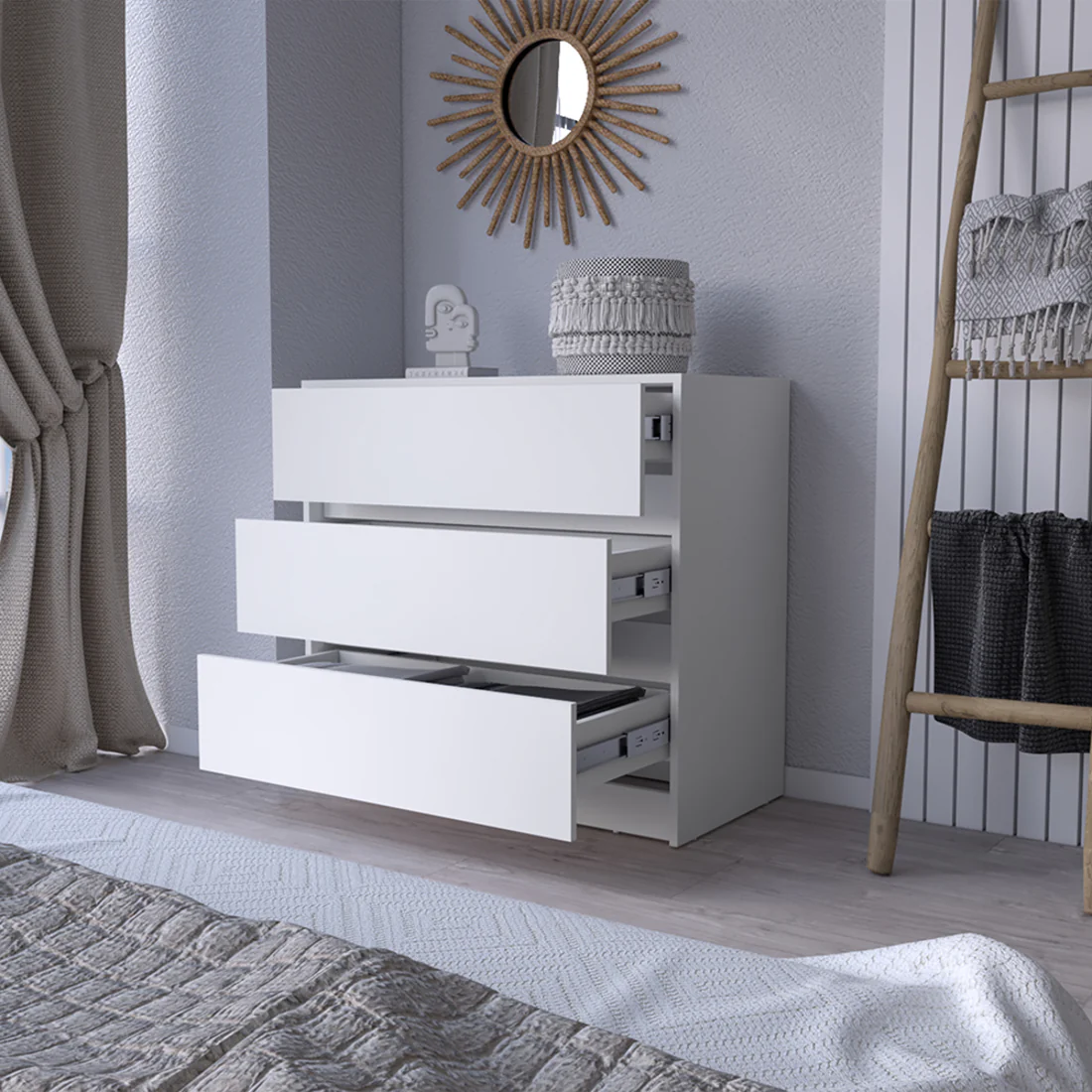 White Three Drawer Dresser By Homeroots - Image 5