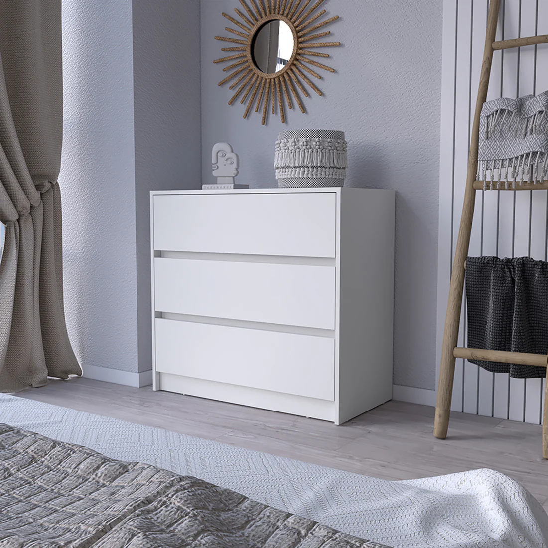 White Three Drawer Dresser By Homeroots - Image 6