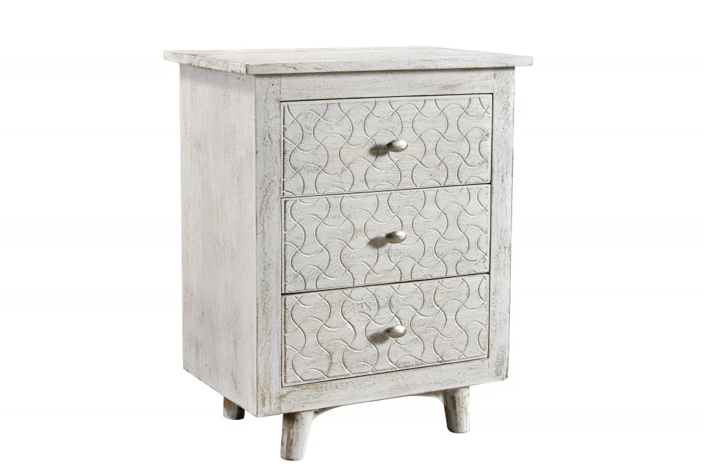 White Three Drawer Nightstand By Homeroots - Image 2